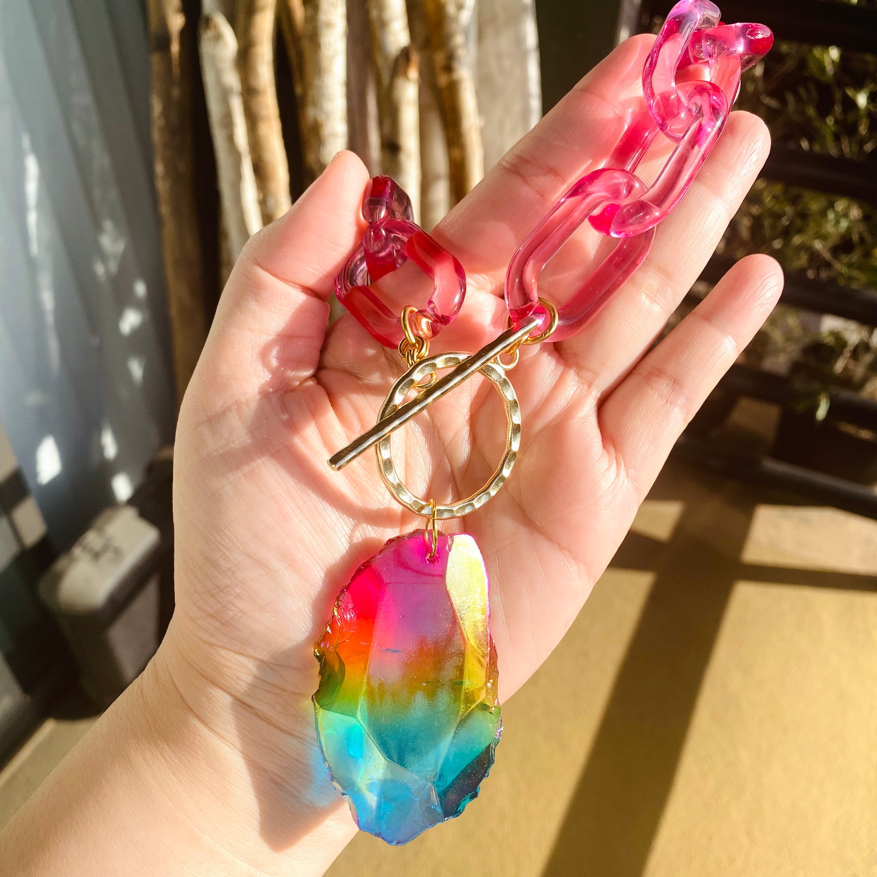 Rainbow agate pendant necklace