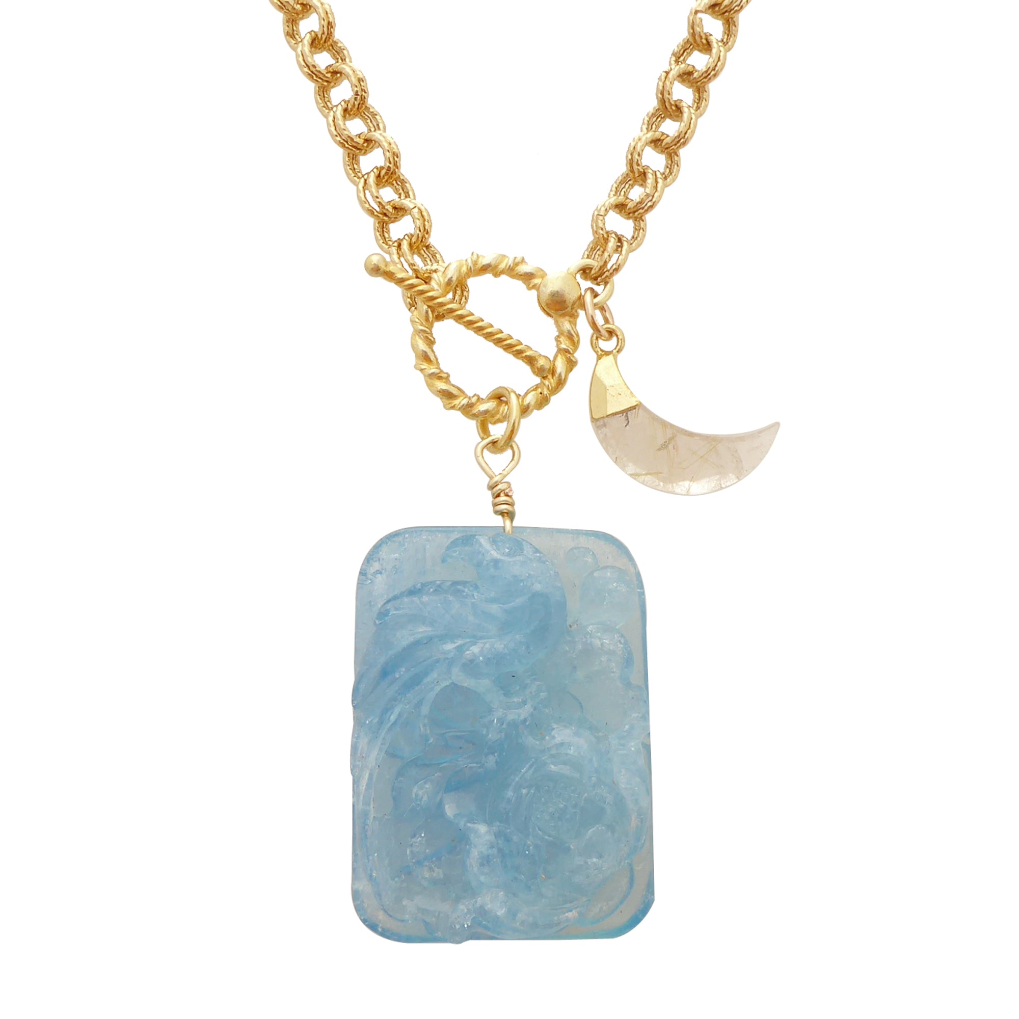 Aquamarine bird and moon necklace by Jenny Dayco 1