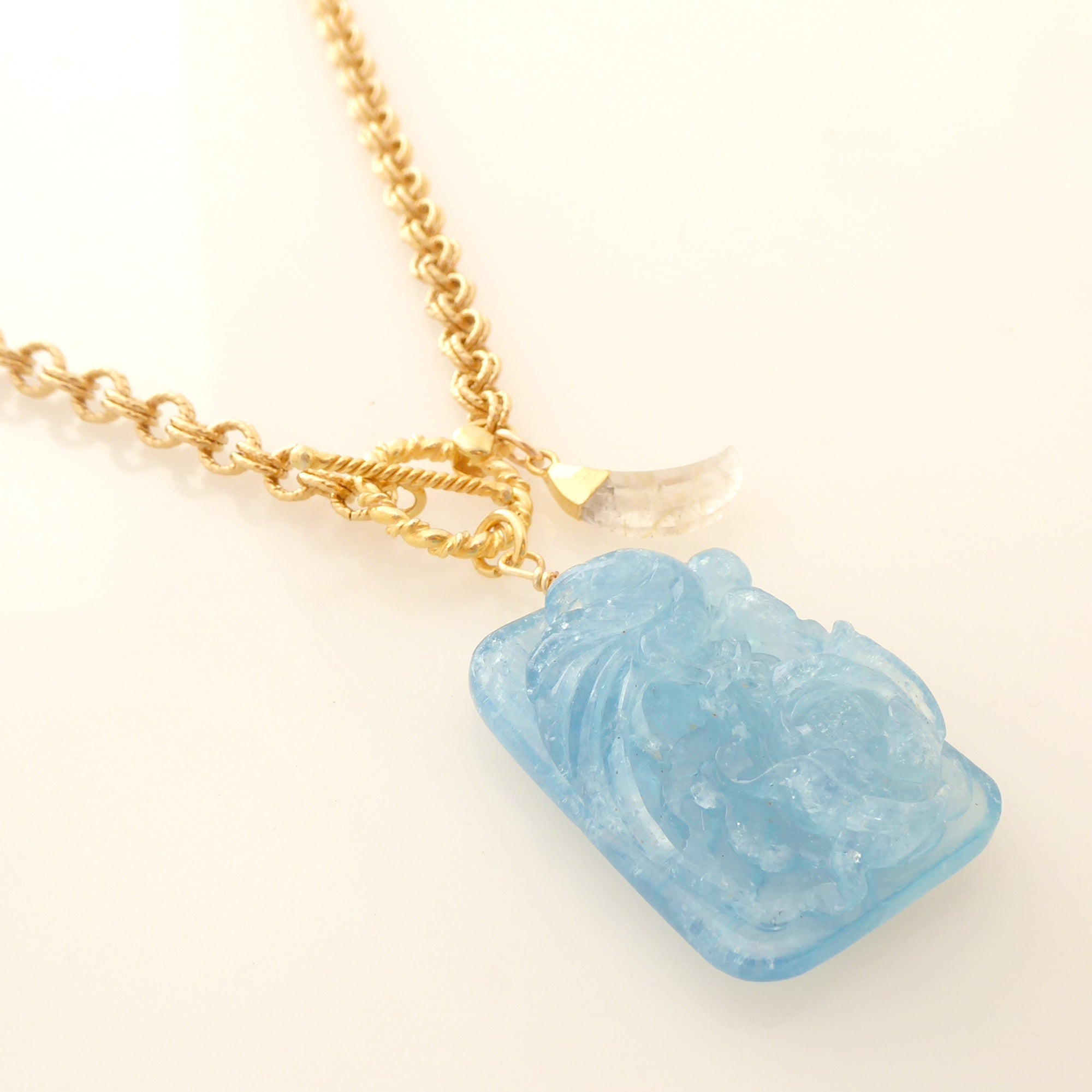 Aquamarine bird and moon necklace by Jenny Dayco 2