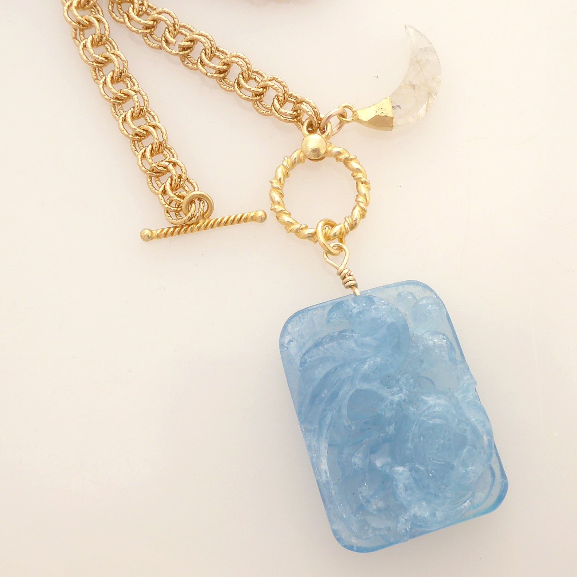 Aquamarine bird and moon necklace by Jenny Dayco 6