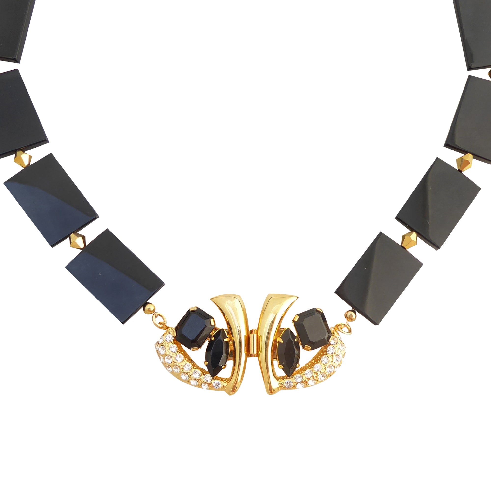 Black onyx golden collar necklace by Jenny Dayco 1