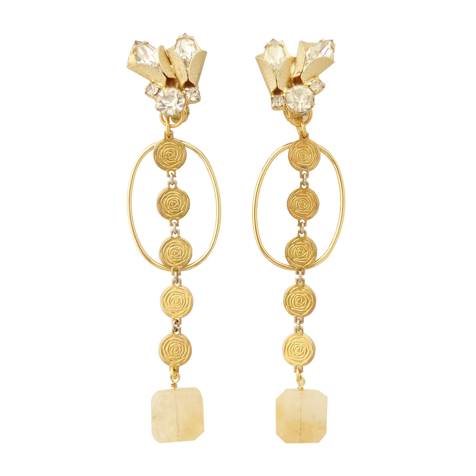 Citrine square clip on earrings by Jenny Dayco 1