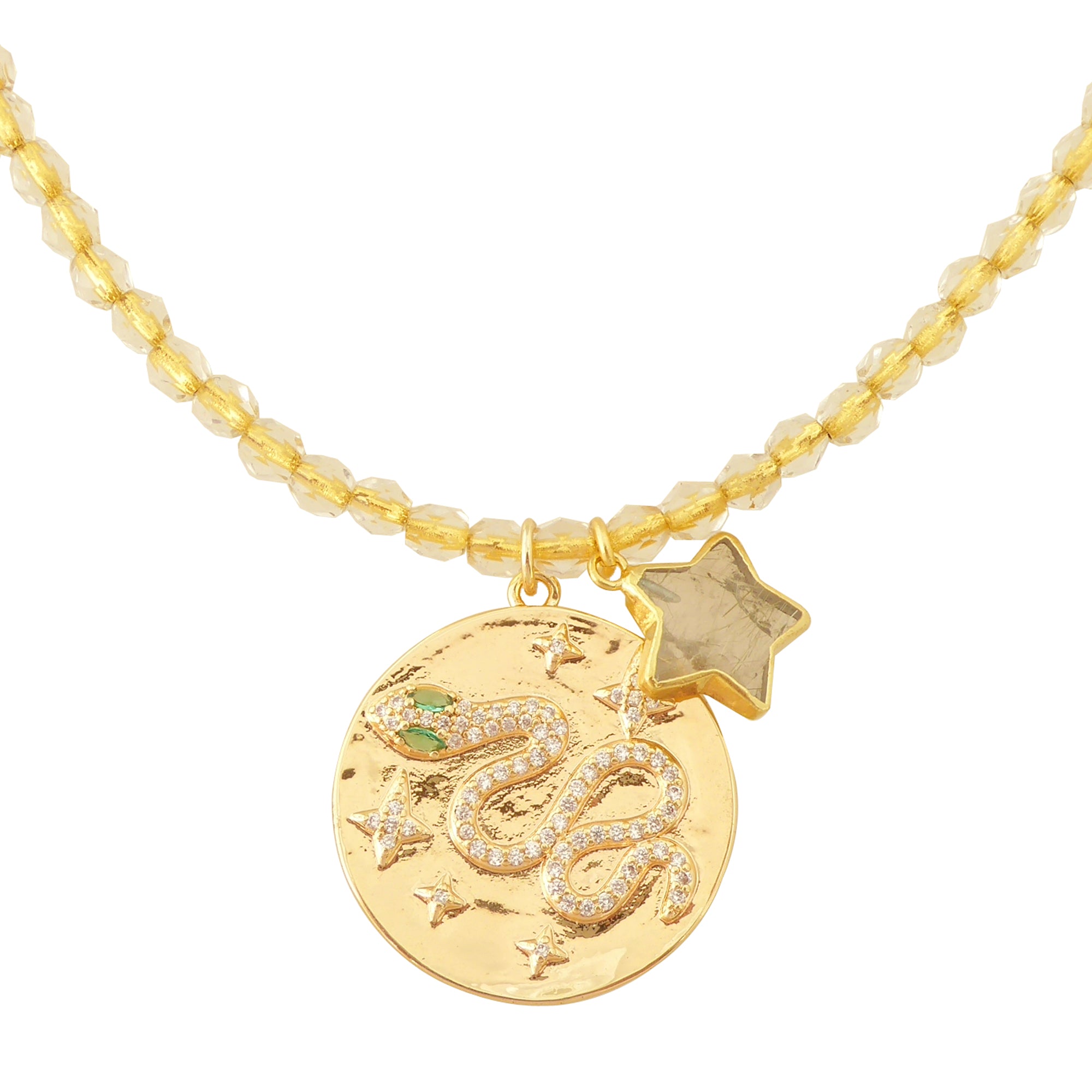 Gold snake medallion necklace by Jenny Dayco 1