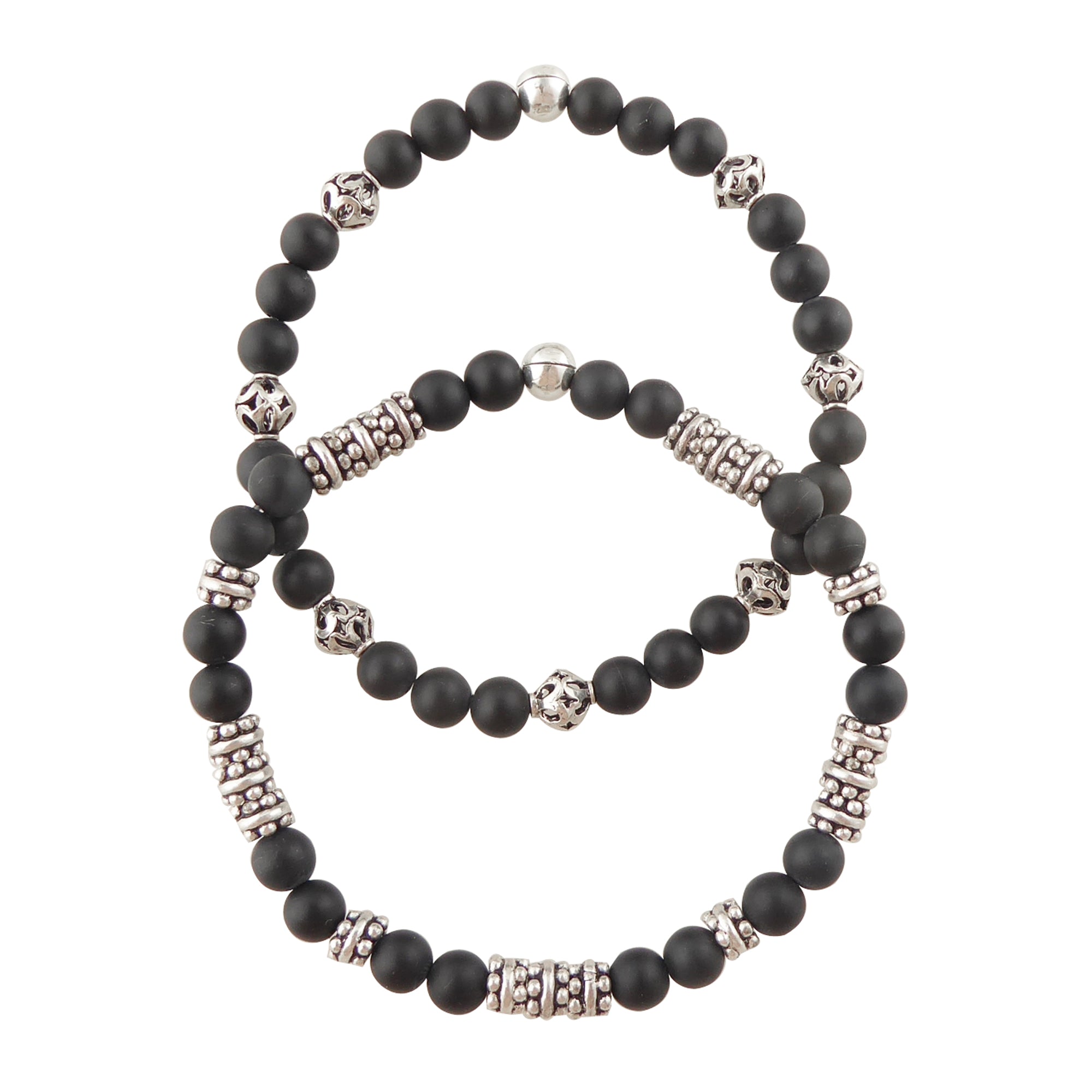 Matte black onyx and sterling silver bracelet set by Jenny Dayco 1