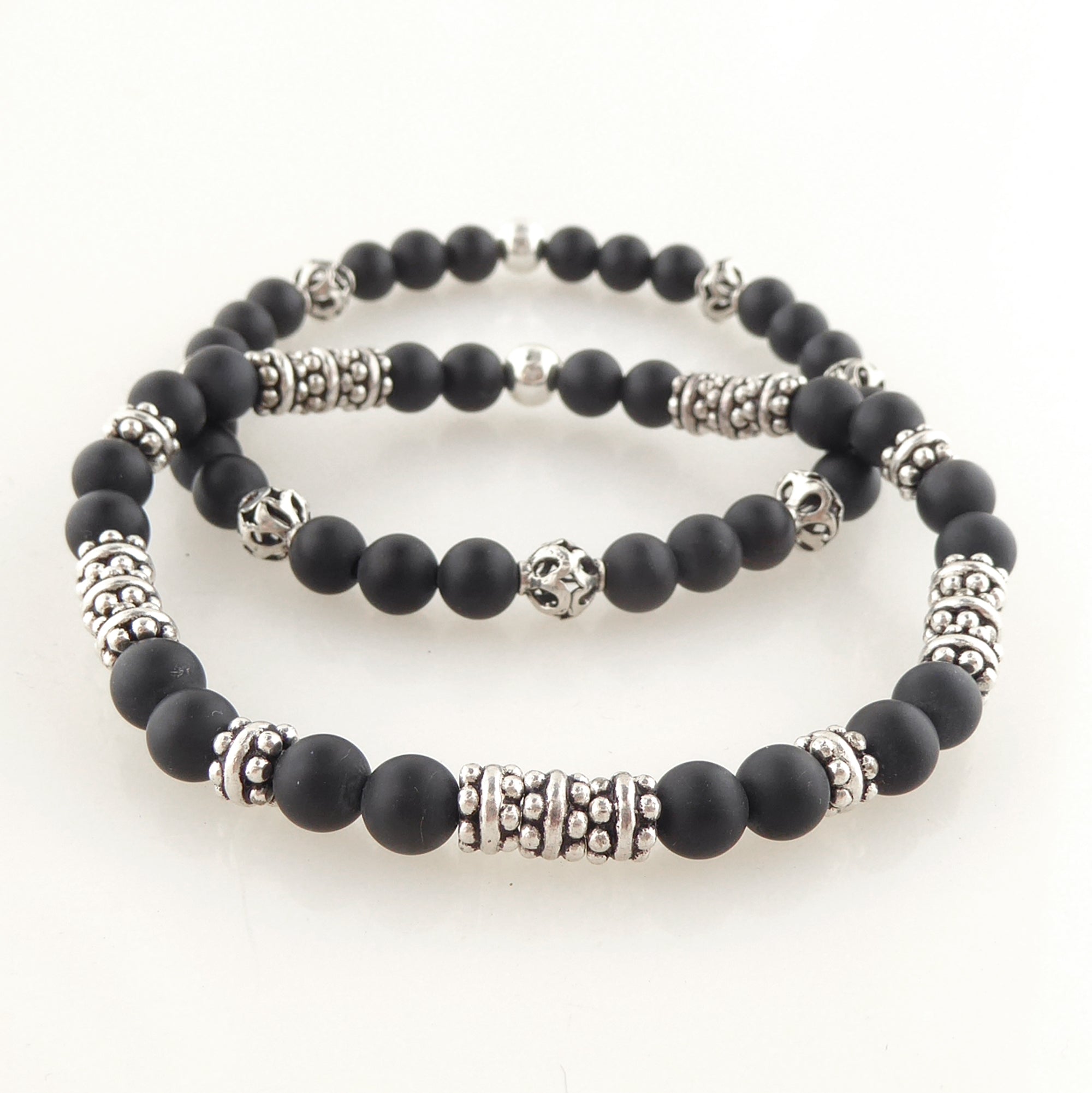 Matte black onyx and sterling silver bracelet set by Jenny Dayco 3