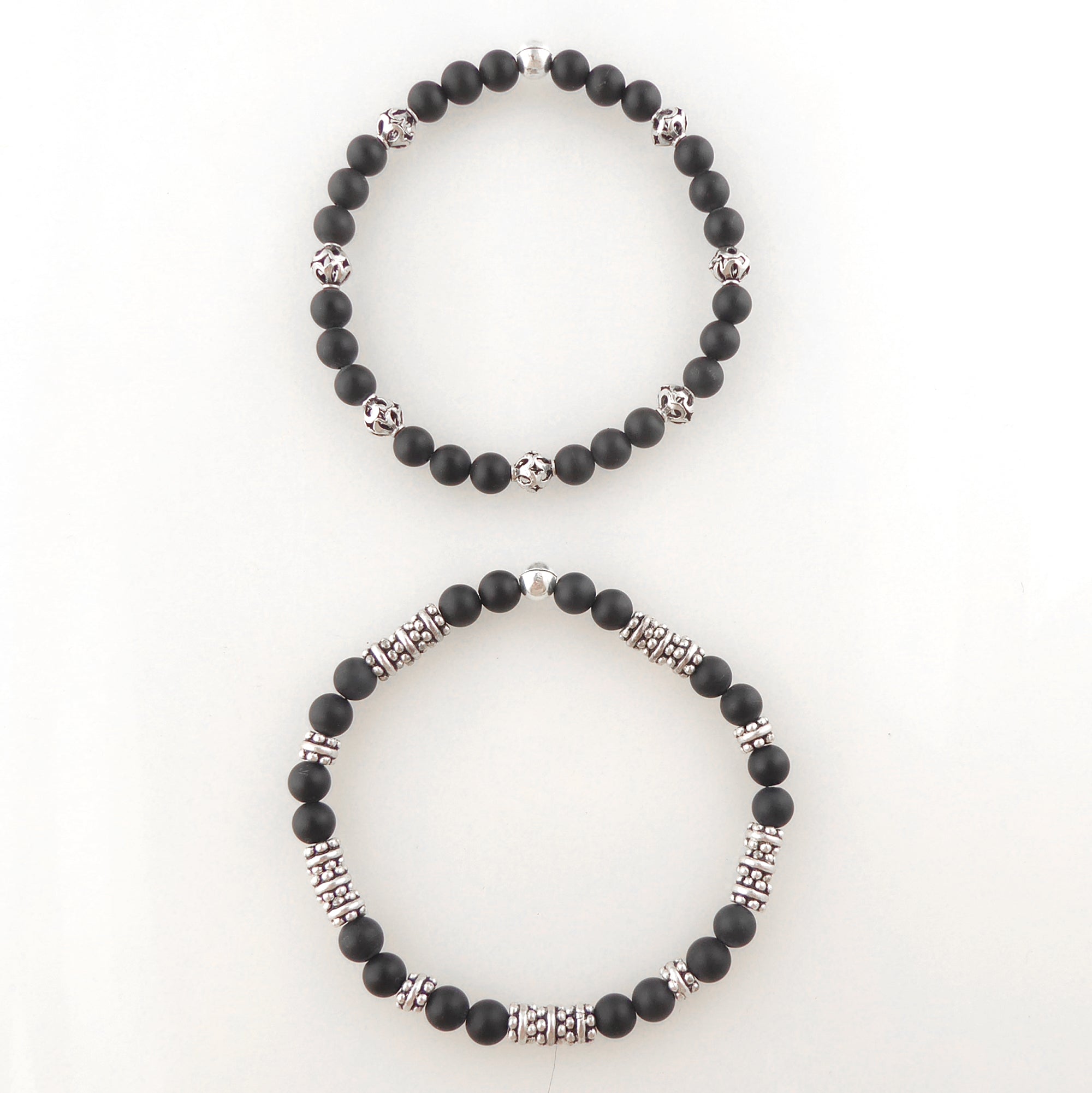 Matte black onyx and sterling silver bracelet set by Jenny Dayco 4