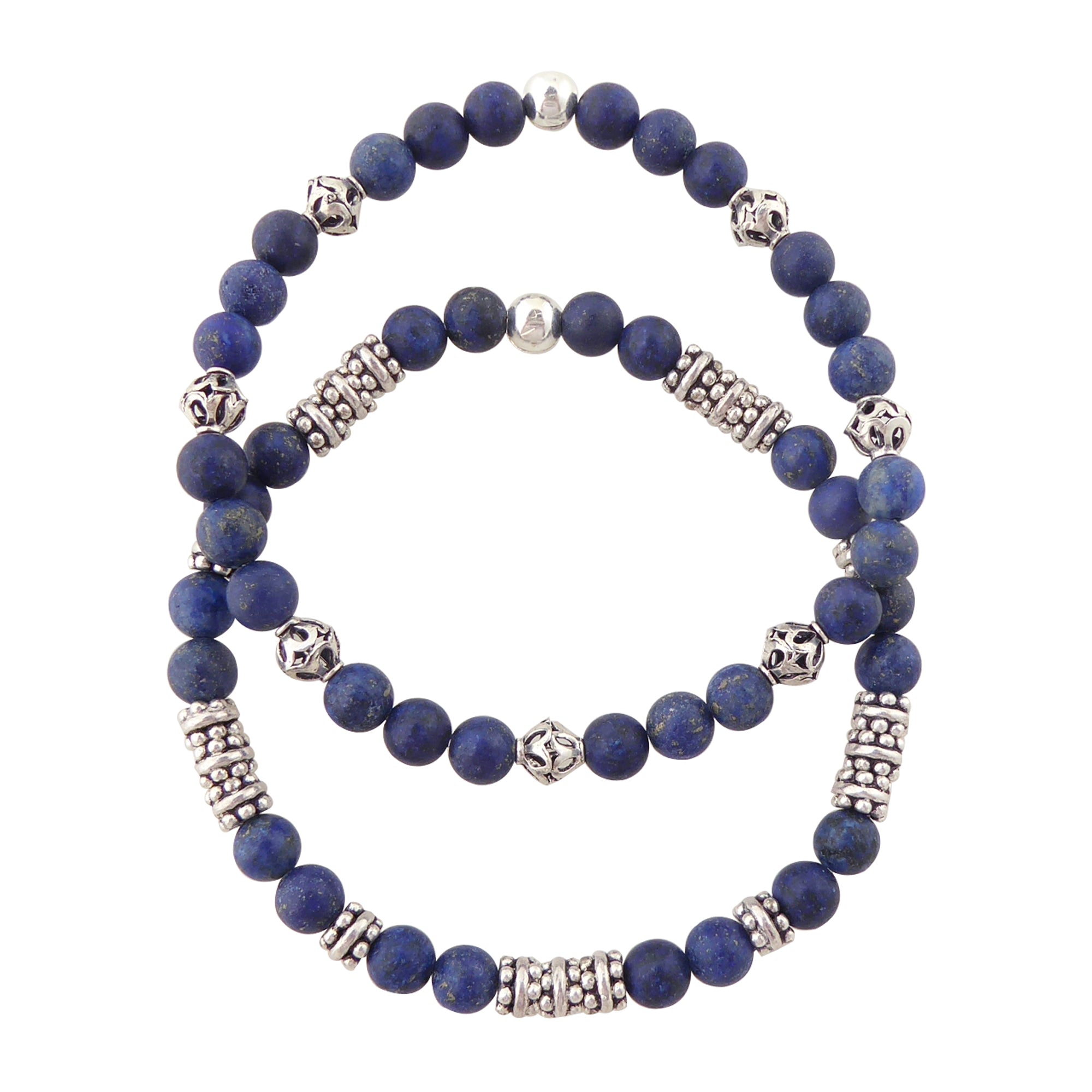 Matte lapis lazuli and sterling silver bracelet set by Jenny Dayco 1