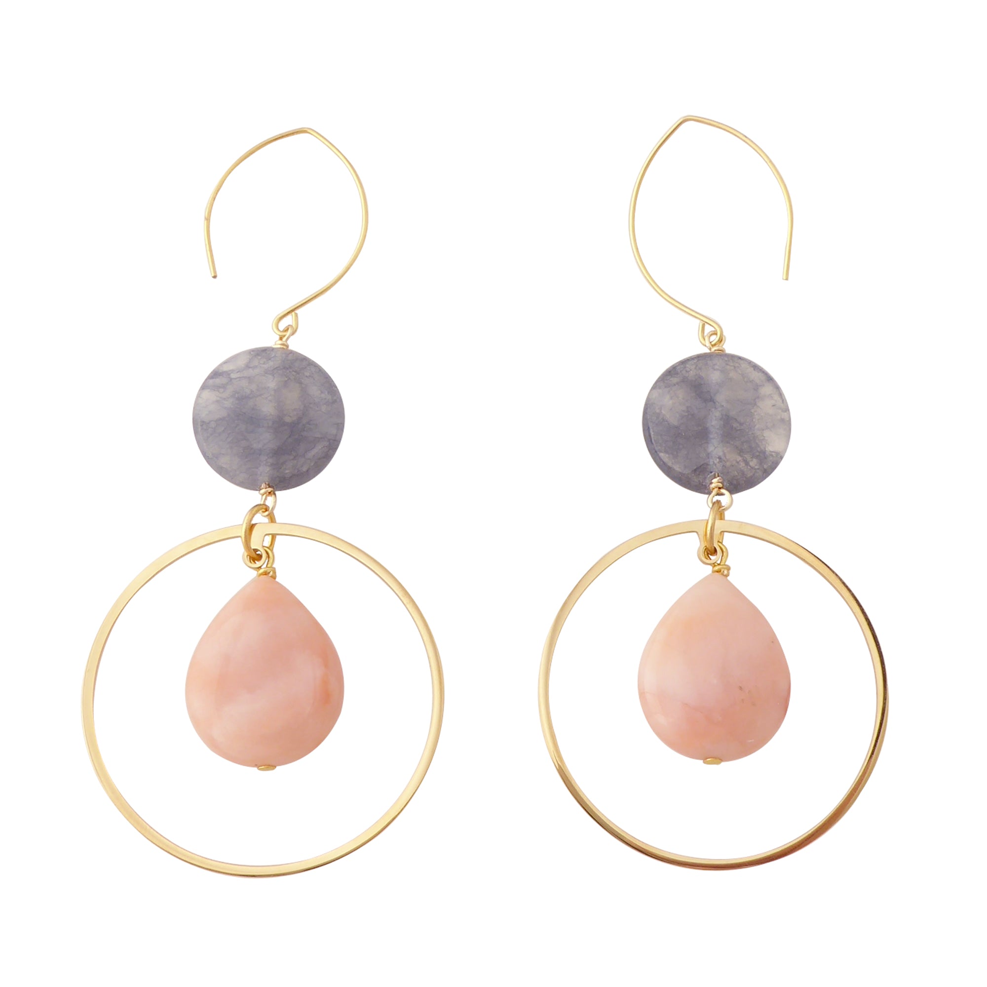 Peach aventurine and storm quartz earrings by Jenny Dayco 1