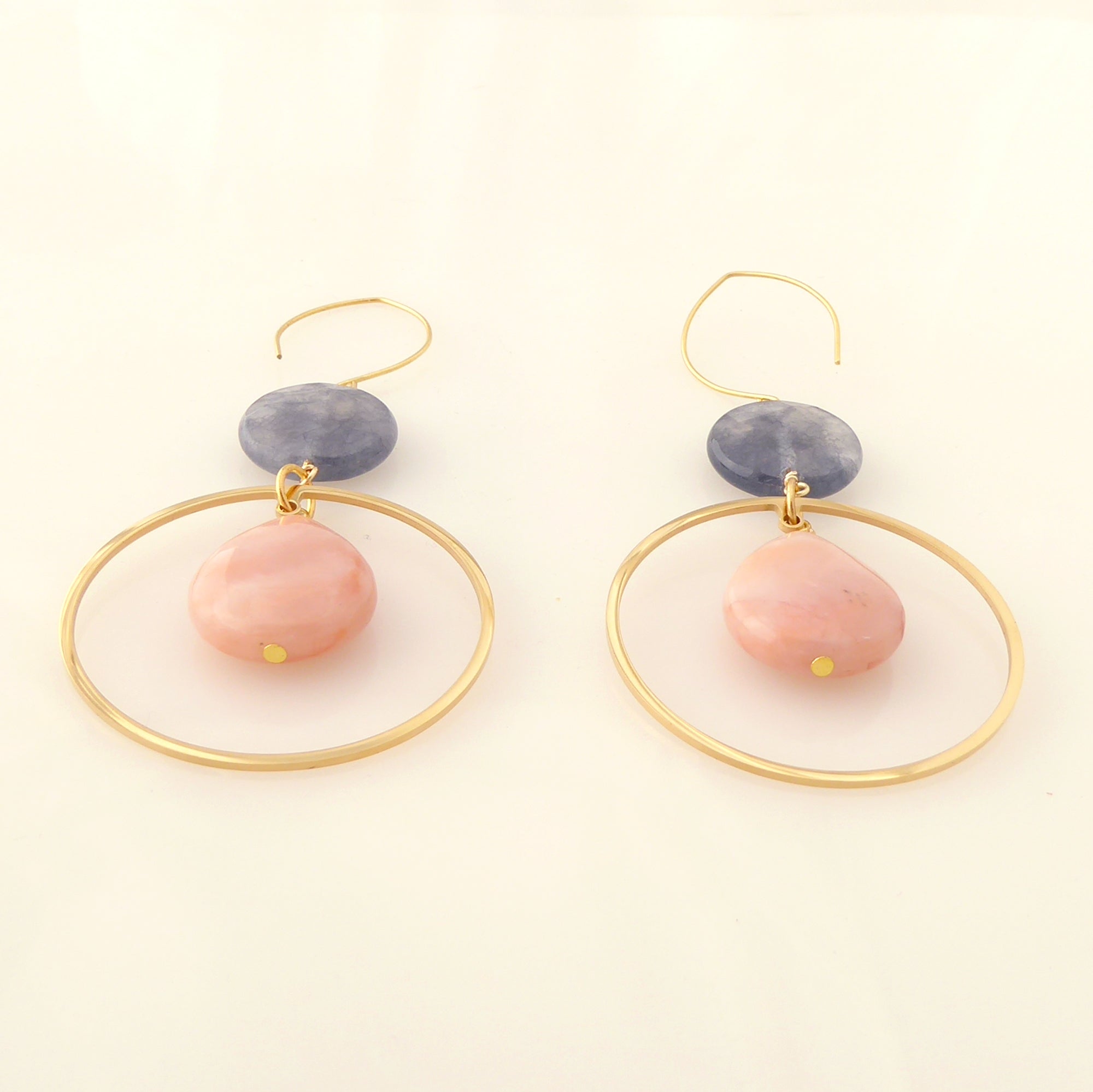 Peach aventurine and storm quartz earrings by Jenny Dayco 3
