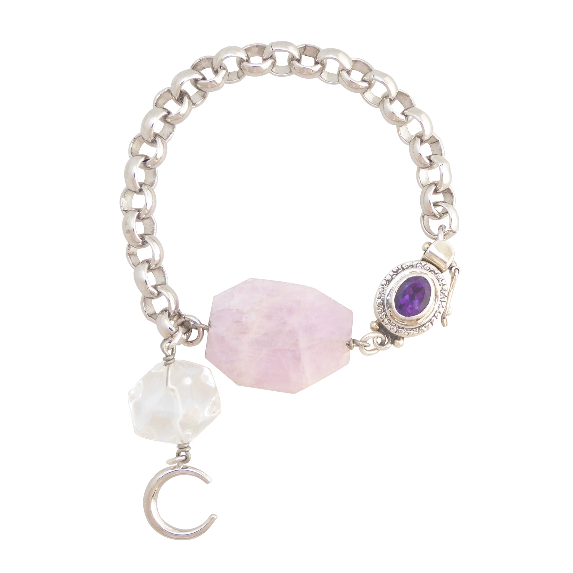 Pink kunzite and silver moon bracelet by Jenny Dayco 1