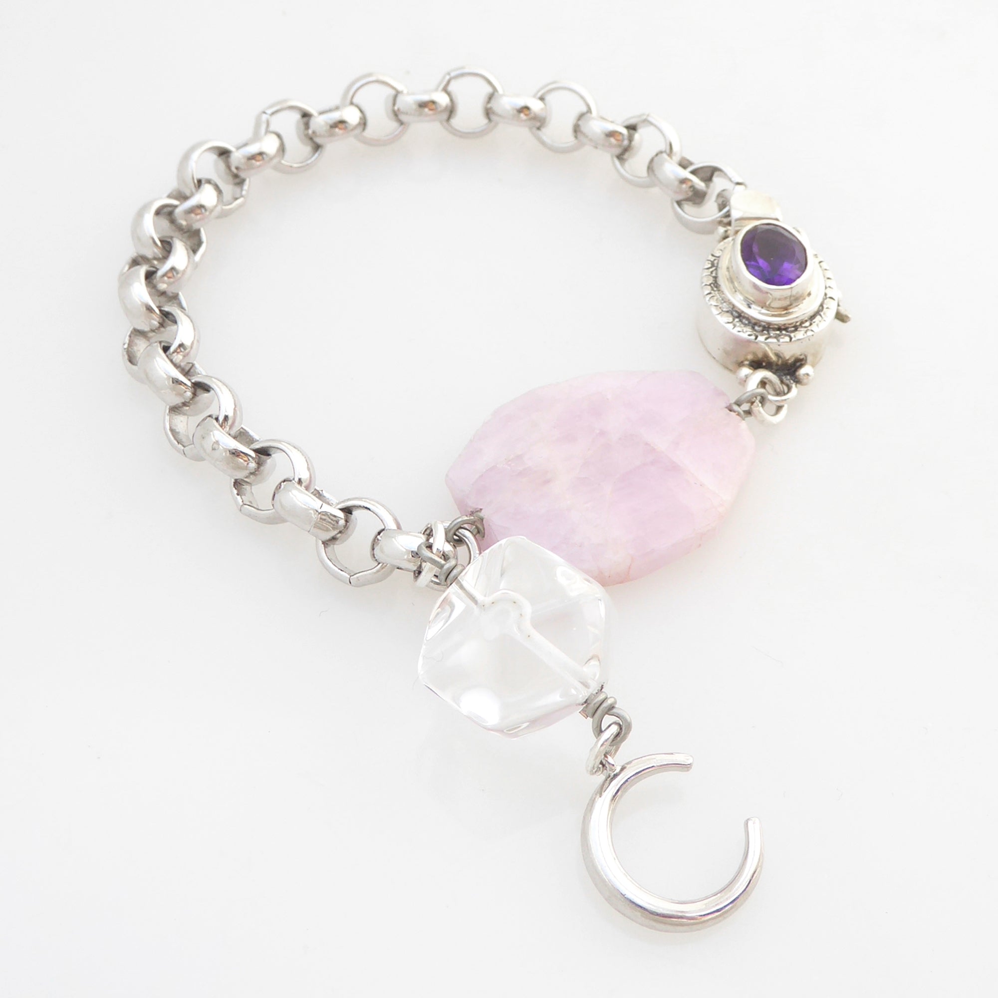Pink kunzite and silver moon bracelet by Jenny Dayco 2