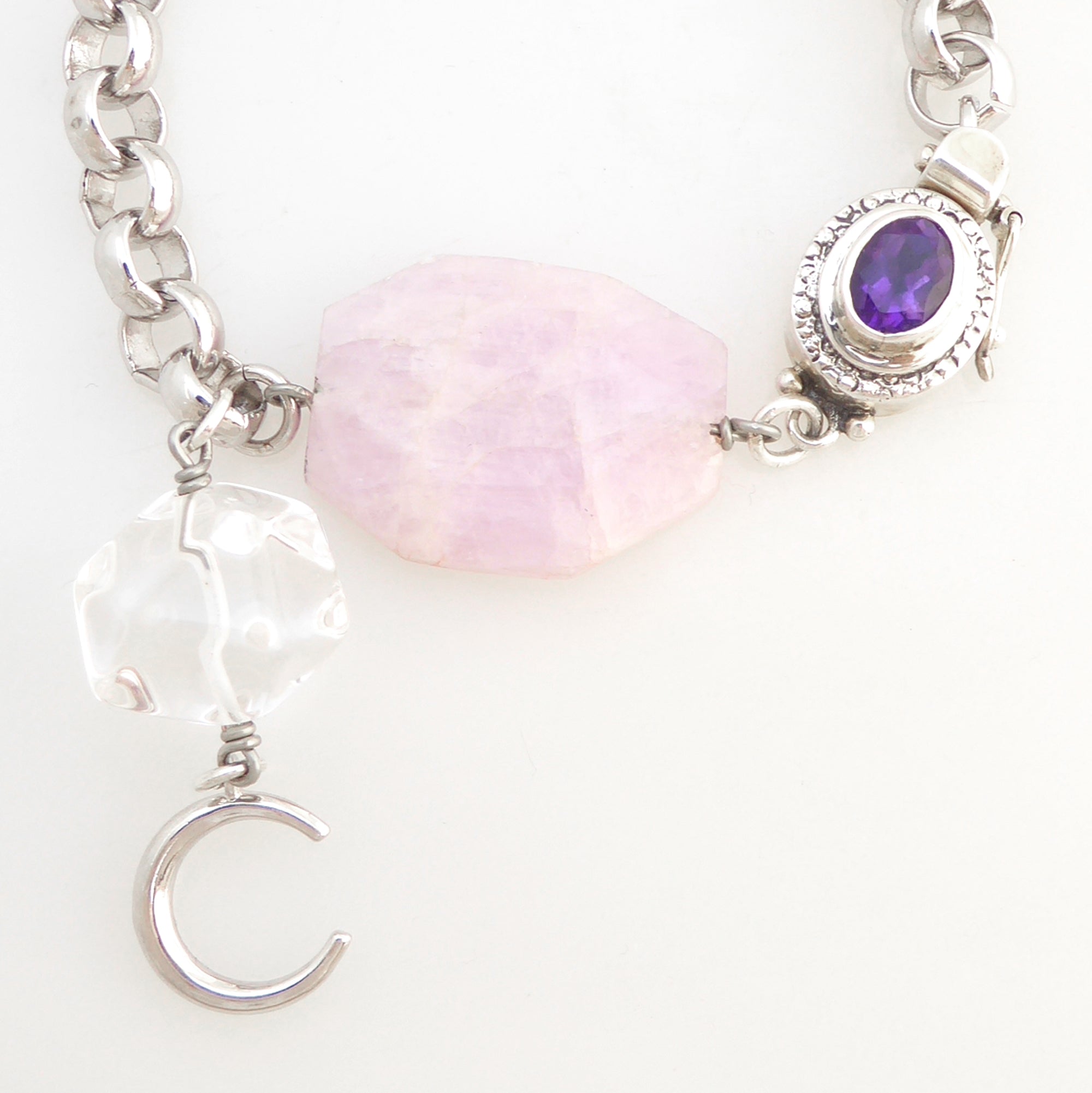 Pink kunzite and silver moon bracelet by Jenny Dayco 3