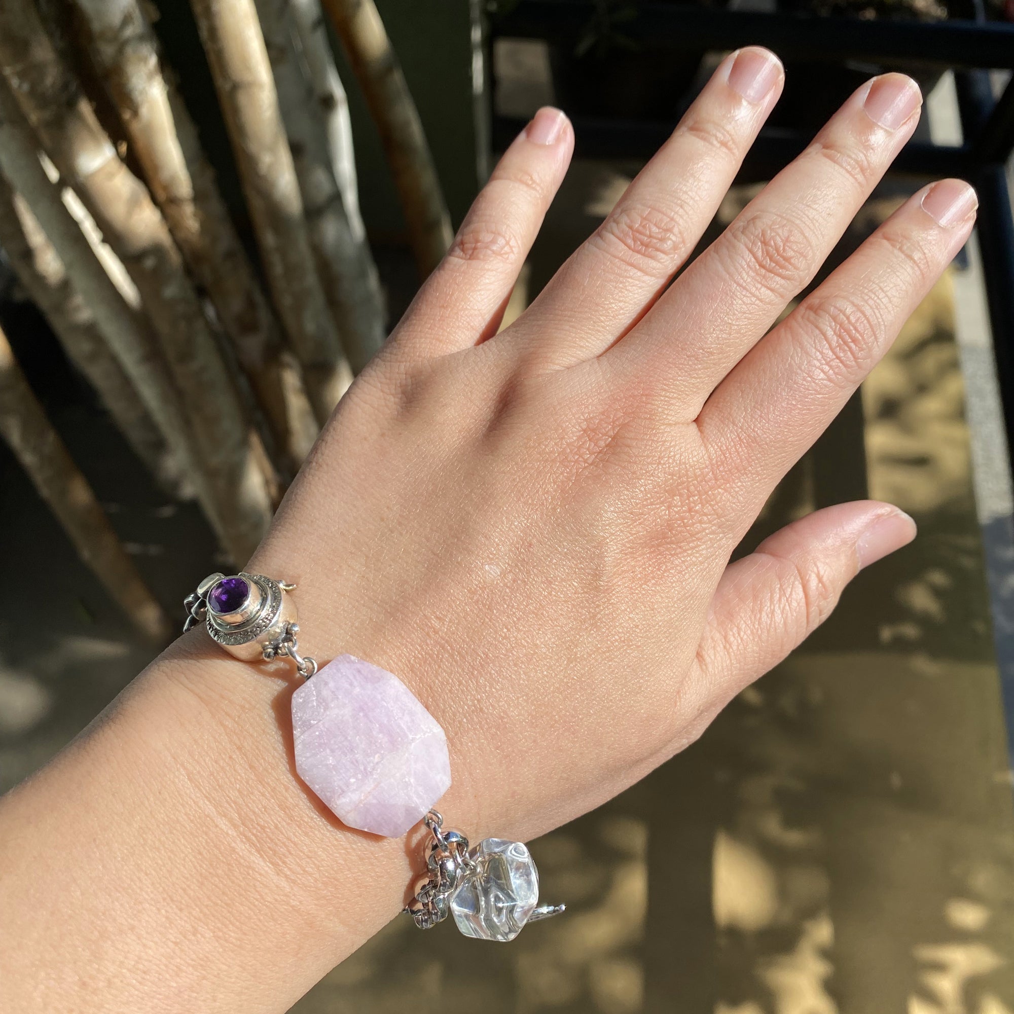 Pink kunzite and silver moon bracelet by Jenny Dayco 6