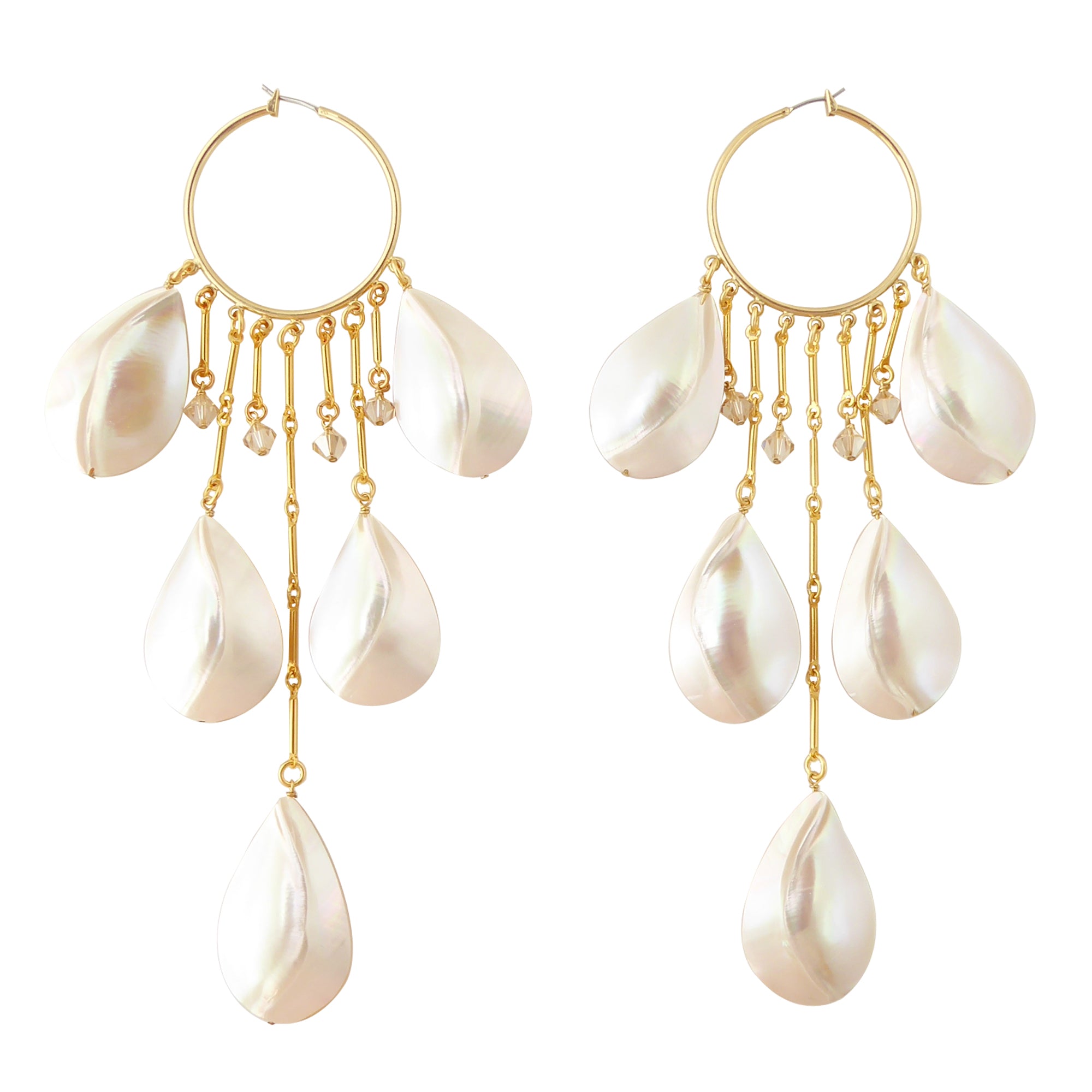 Raindrop shell hoop earrings by Jenny Dayco 1