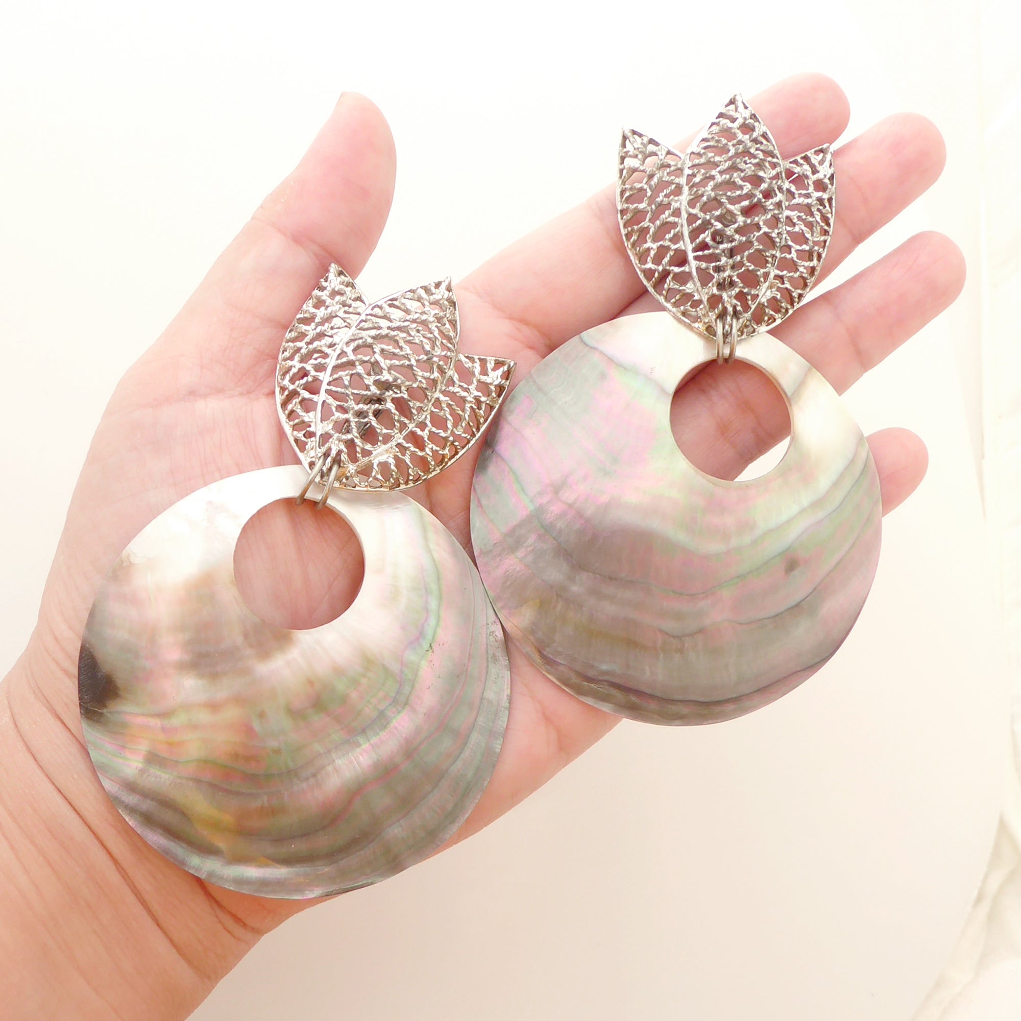 Silver flower and shell earrings by Jenny Dayco 6