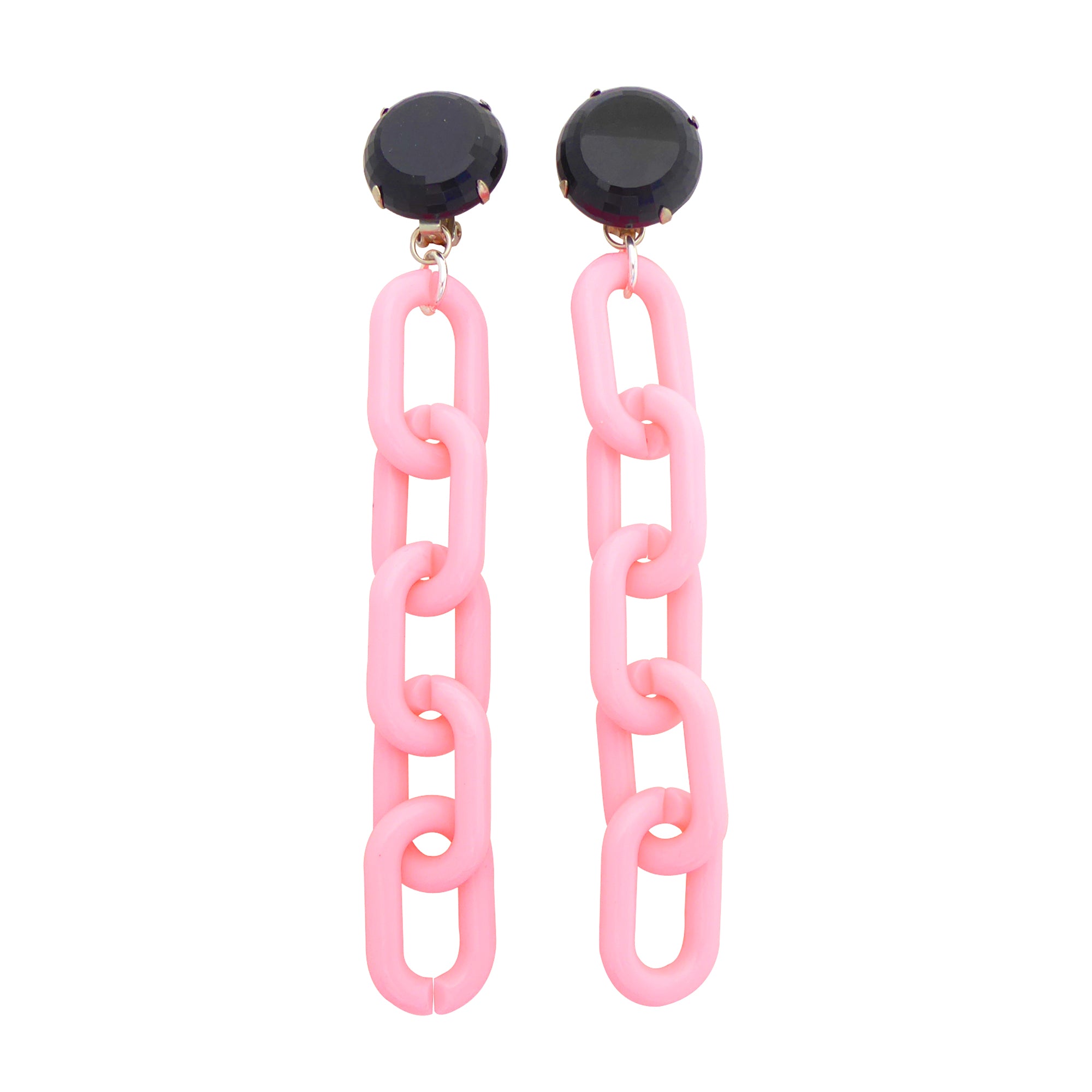 1960s Black glass and pink chain earrings by Jenny Dayco 1