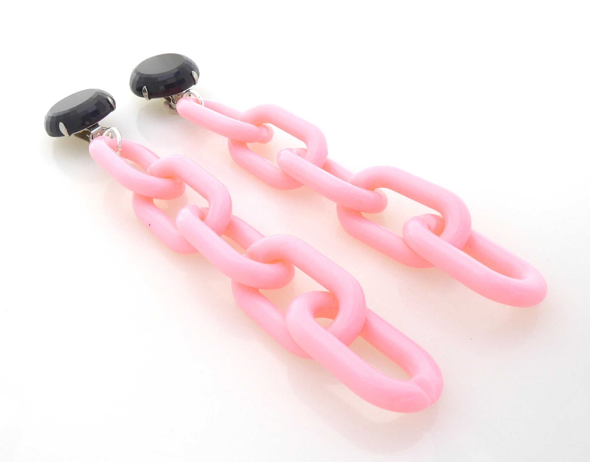 1960s Black glass and pink chain earrings by Jenny Dayco 2