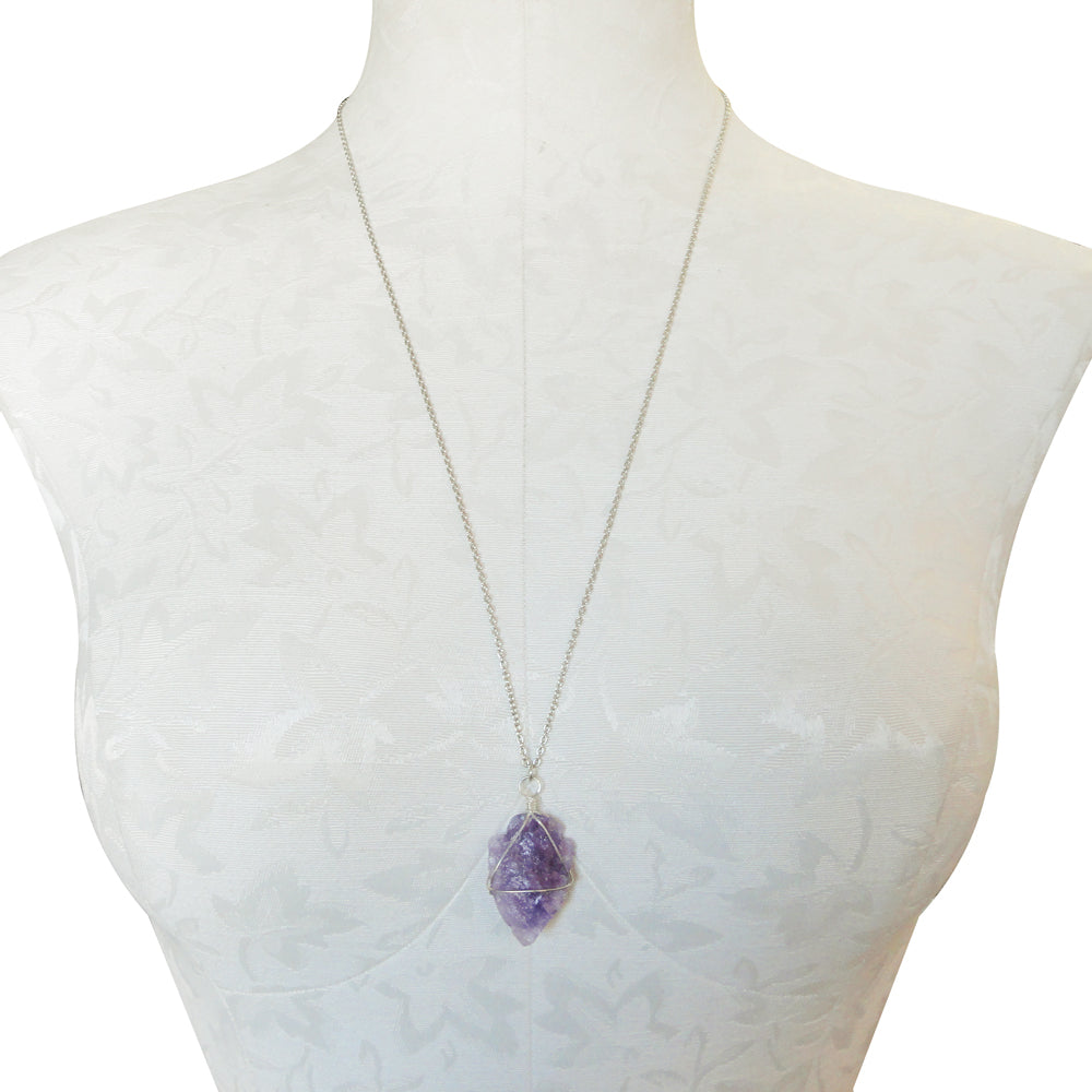 Amethyst arrowhead necklace by Jenny Dayco on mannequin