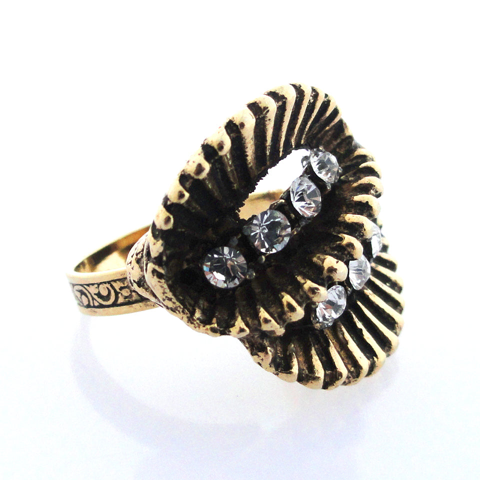Antique brass wave ring by Jenny Dayco side view