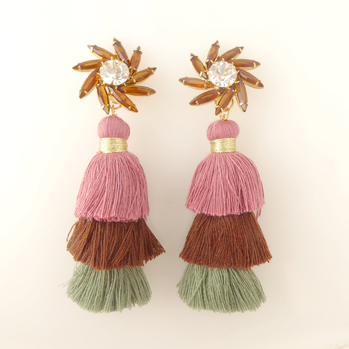 Autumn rhinestone tassel earrings by Jenny Dayco 1