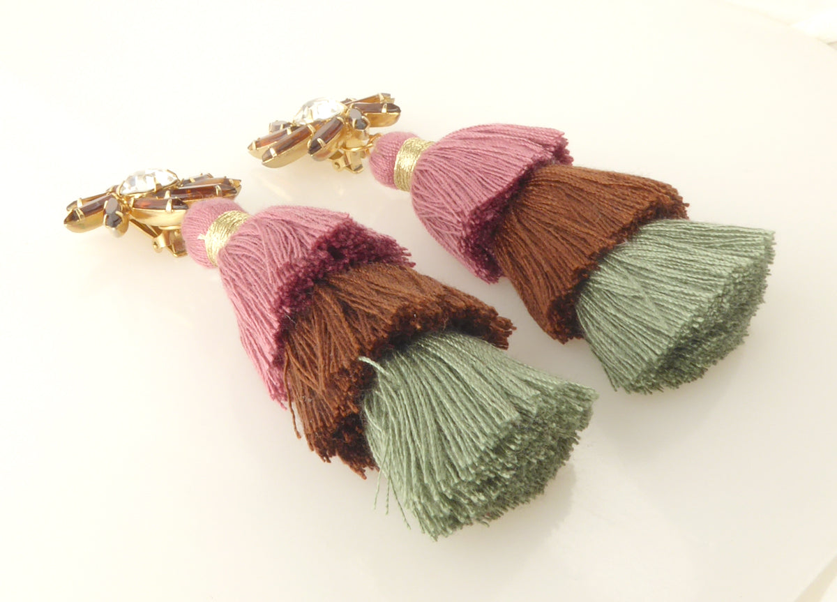 Autumn rhinestone tassel earrings by Jenny Dayco 2