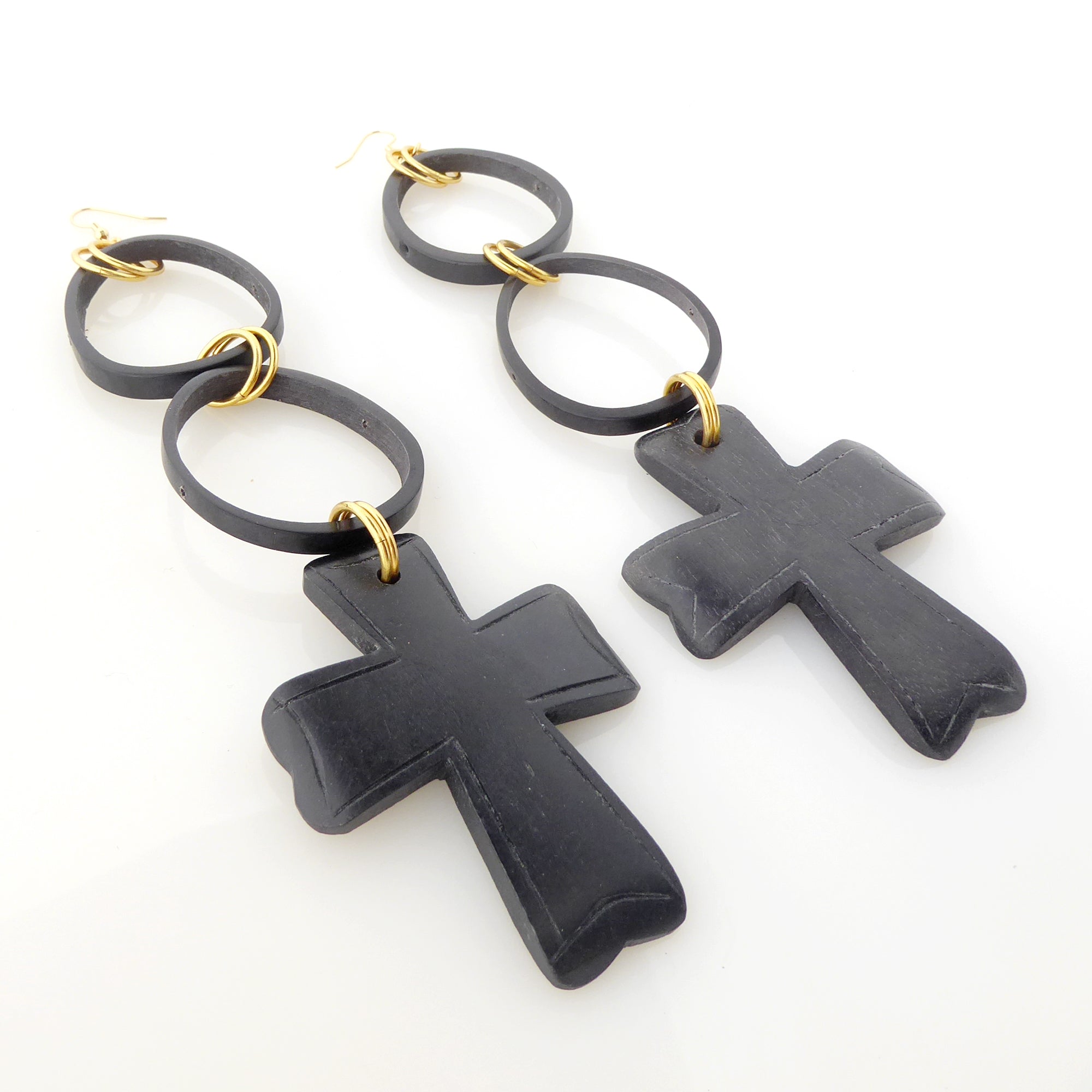 Black wooden cross earrings by Jenny Dayco 2