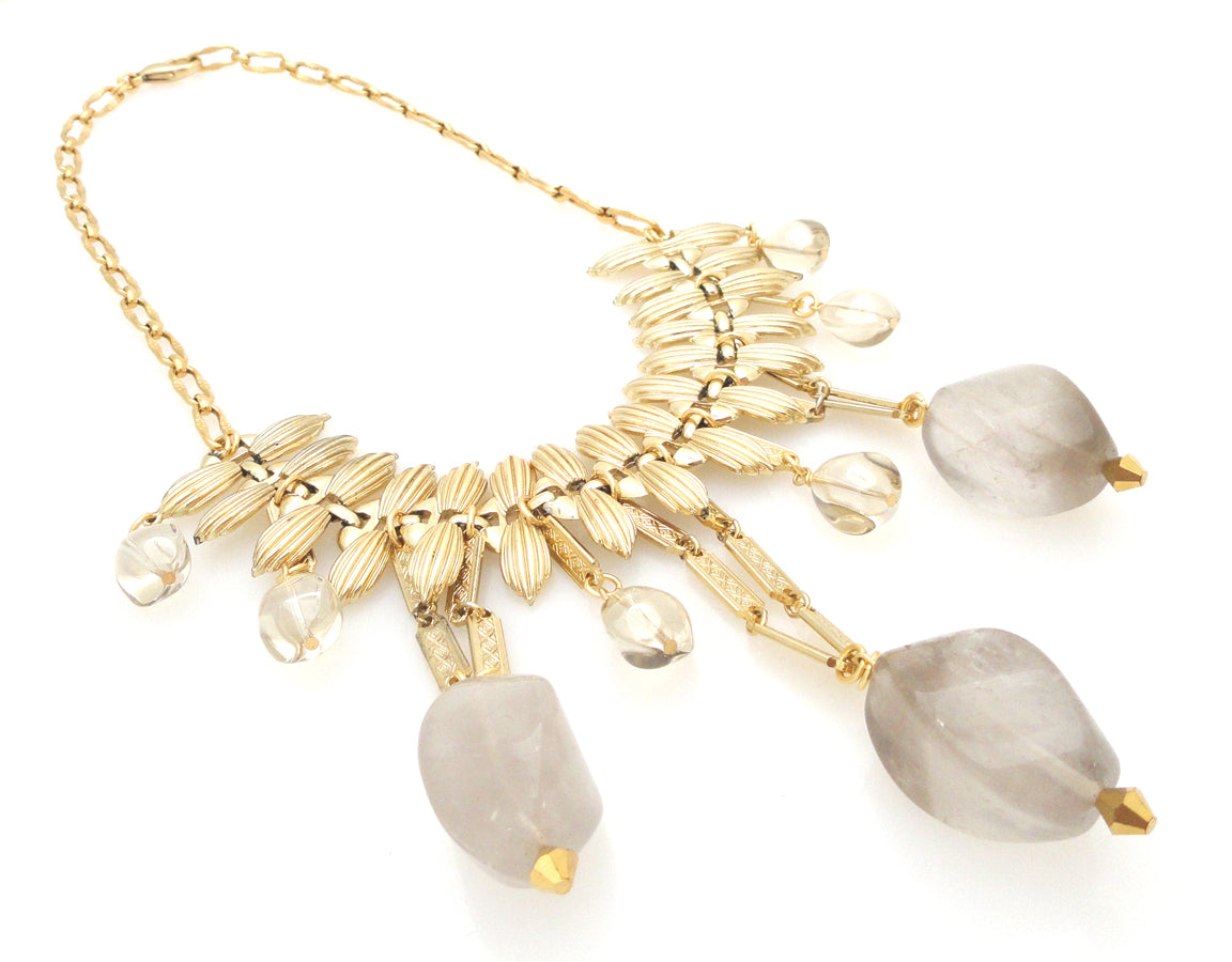 Cloudy quartz and gold teardrop necklace by Jenny Dayco 2