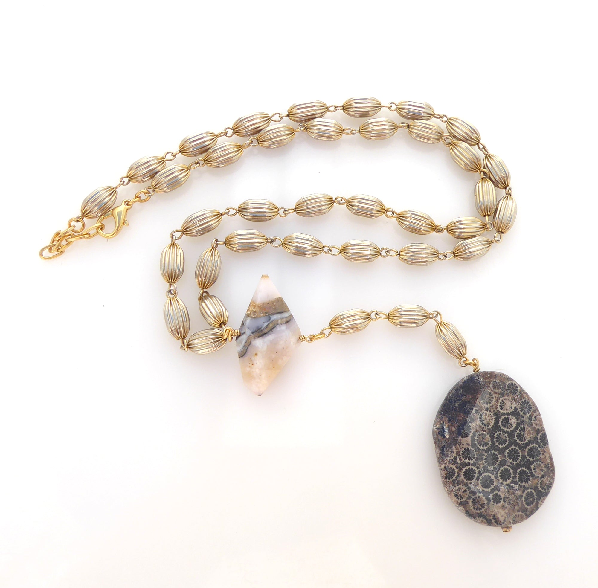 Delmara pink opal and fossilized coral necklace by Jenny Dayco 7