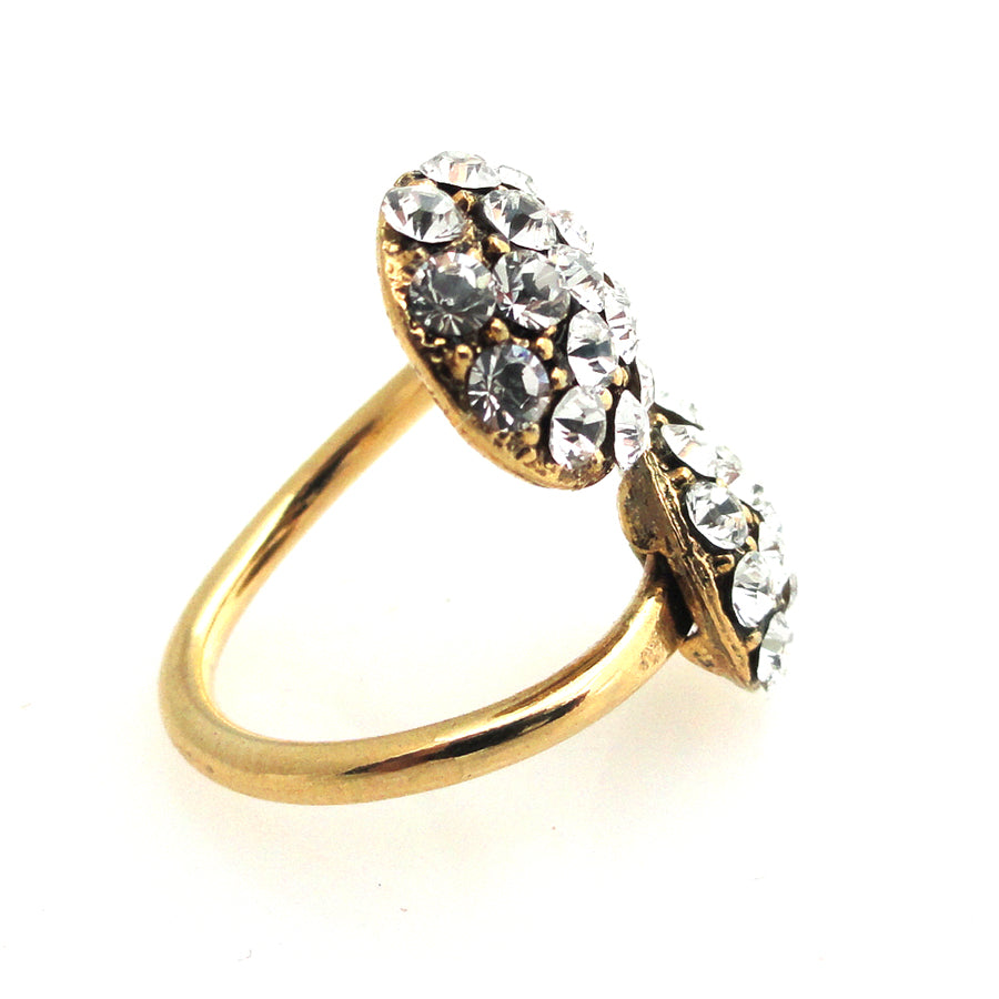 Gold rhinestone circular ring by Jenny Dayco side view