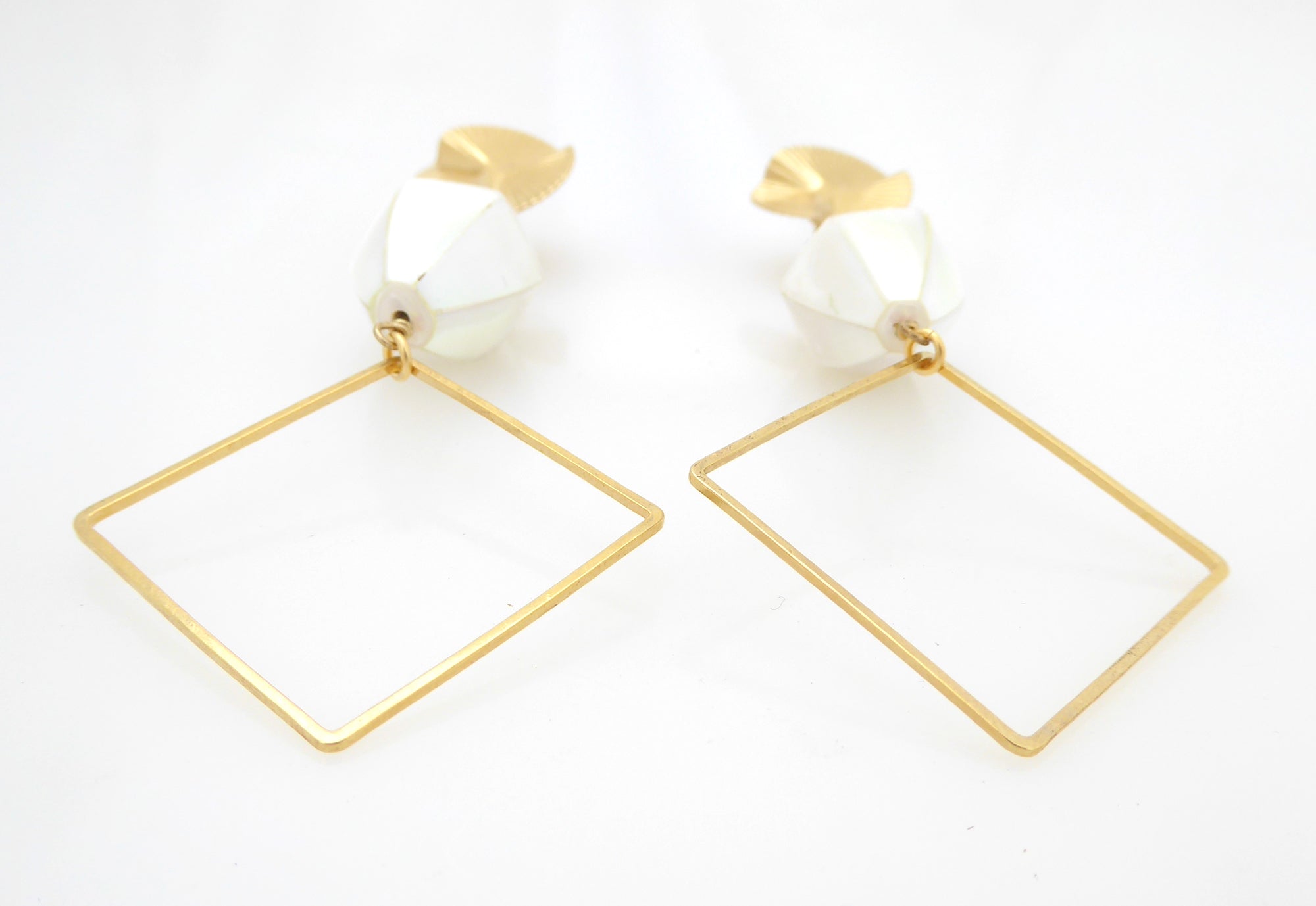 Gold diamond and shell earrings by Jenny Dayco 3