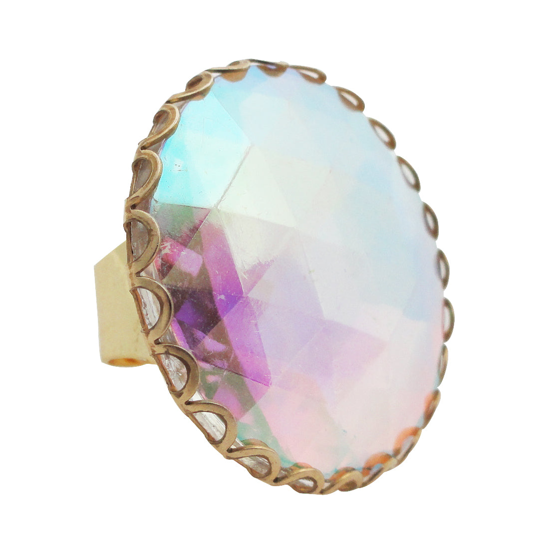 Iridescent faceted glass ring by Jenny Dayco