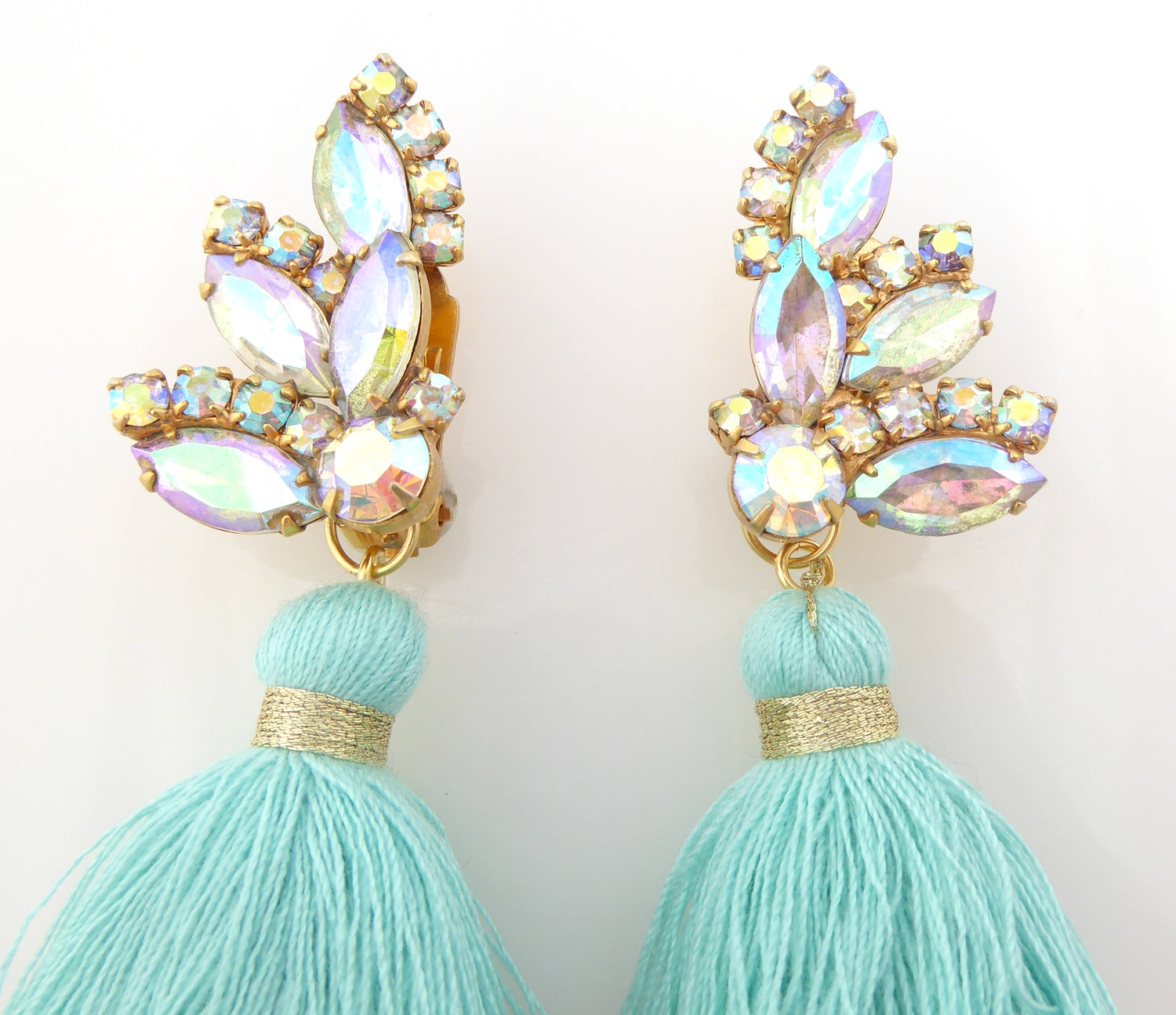 Iridescent rhinestone tassel earrings by Jenny Dayco 4