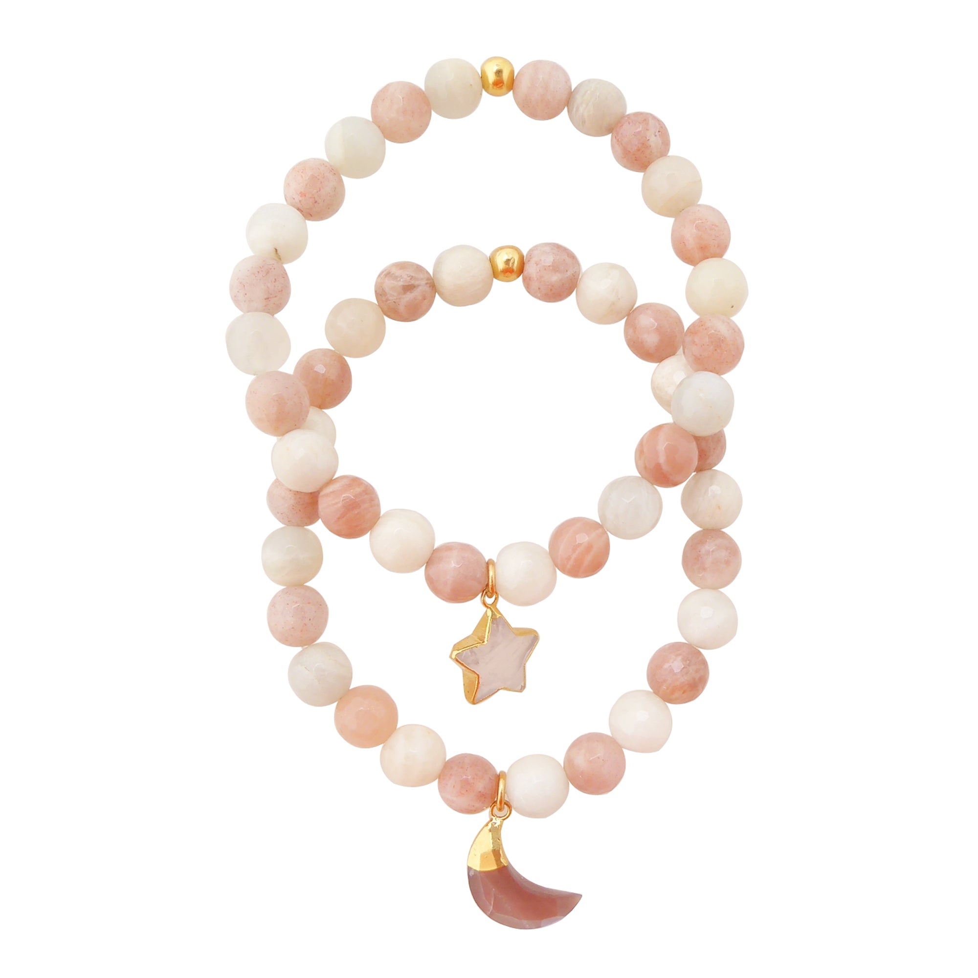 Peach and white moonstone bracelet set by Jenny Dayco 1