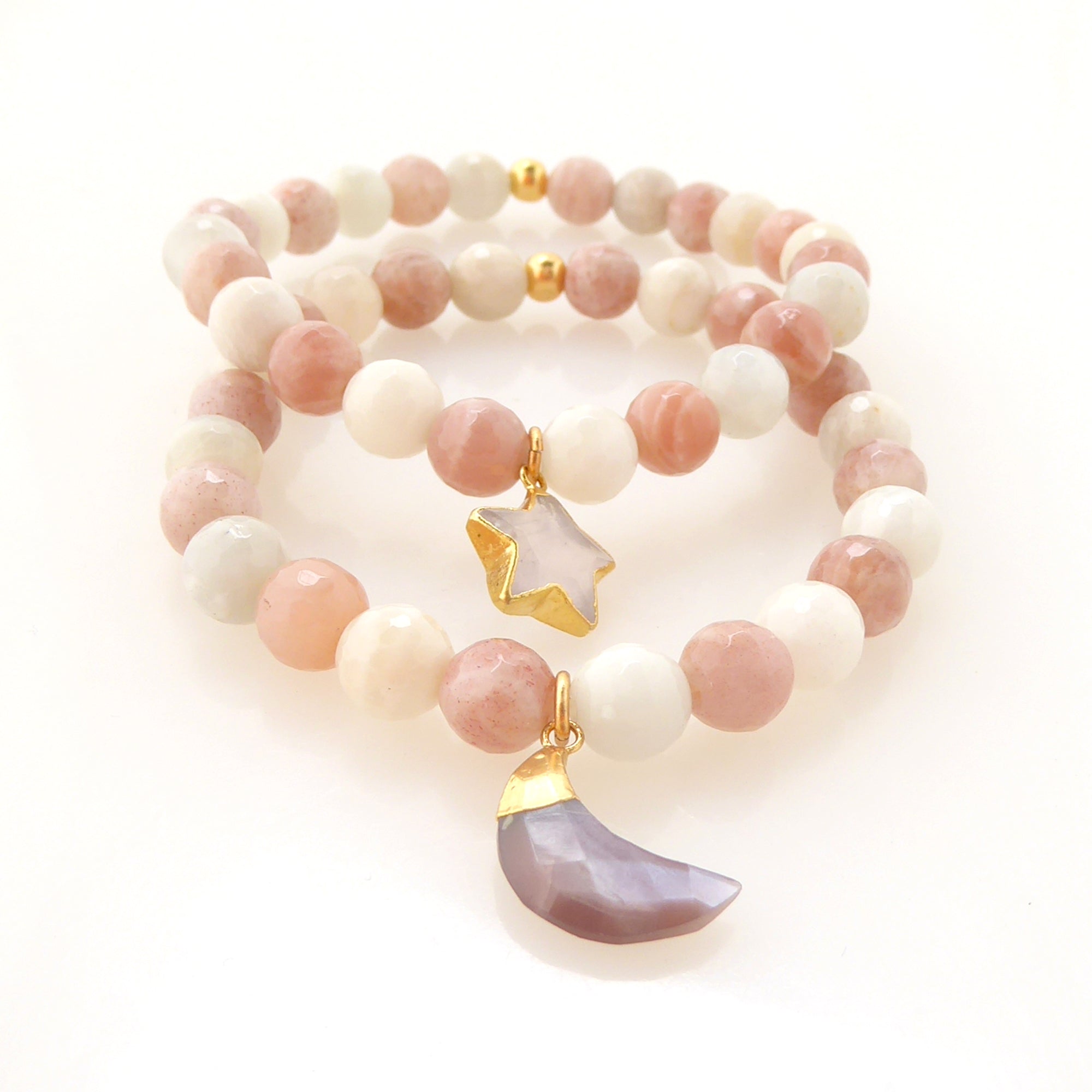 Peach and white moonstone bracelet set by Jenny Dayco 3
