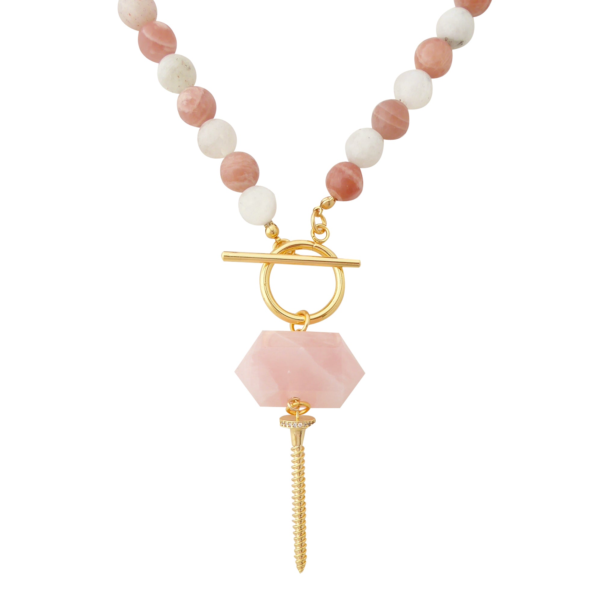 Peach moonstone screw necklace by Jenny Dayco 1