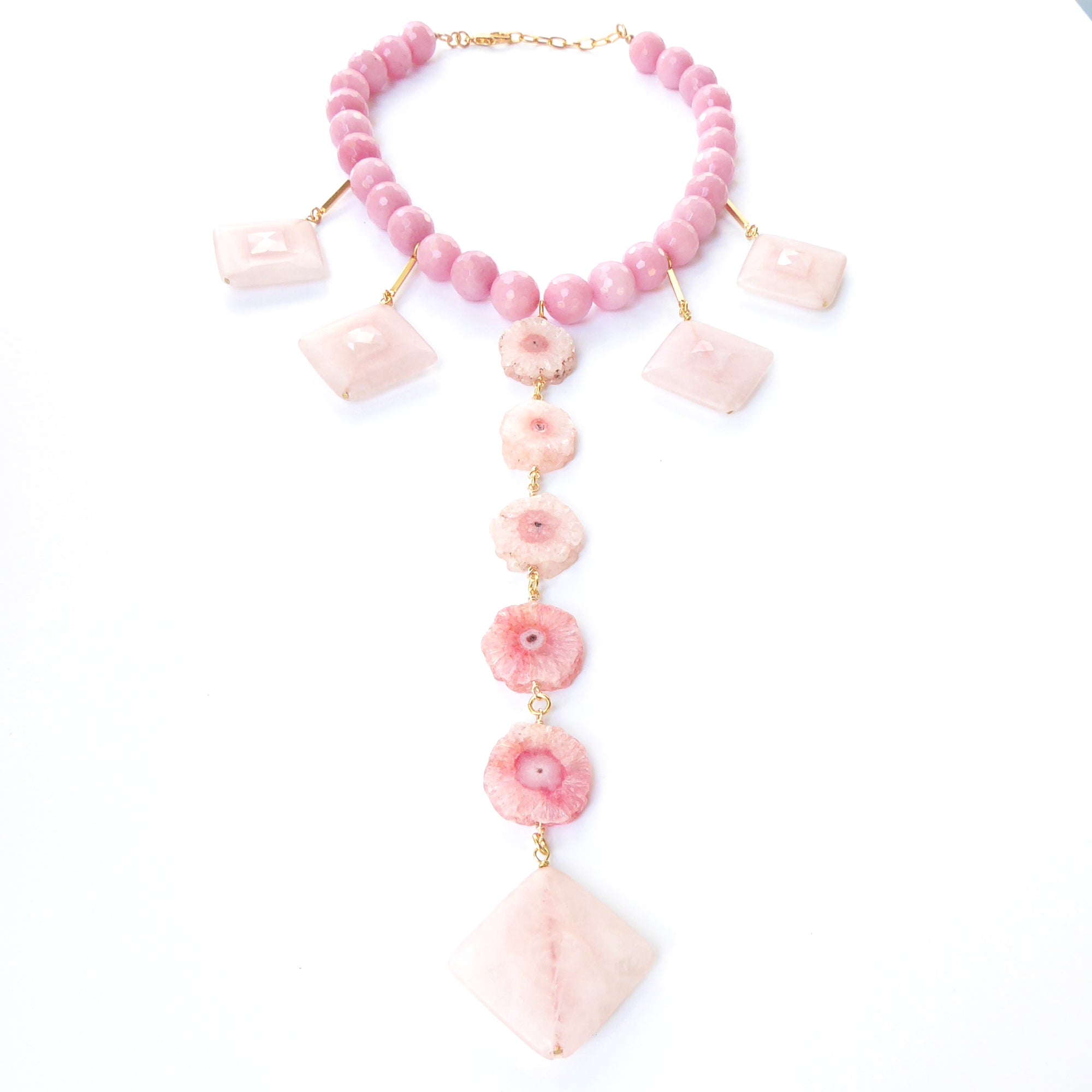 Pink geometric stone necklace by Jenny Dayco 3