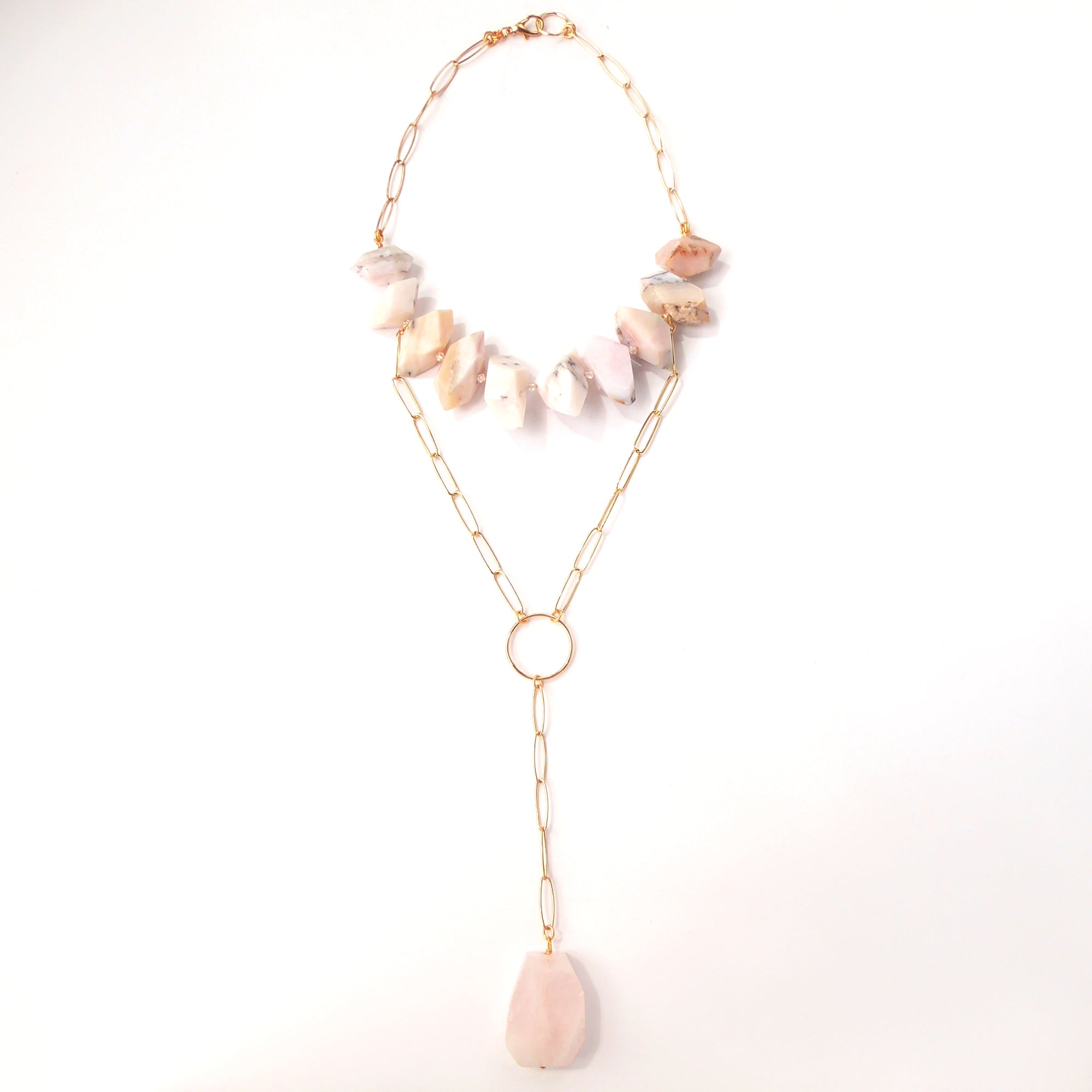 Pink opal and rose quartz drop necklace by Jenny Dayco 5