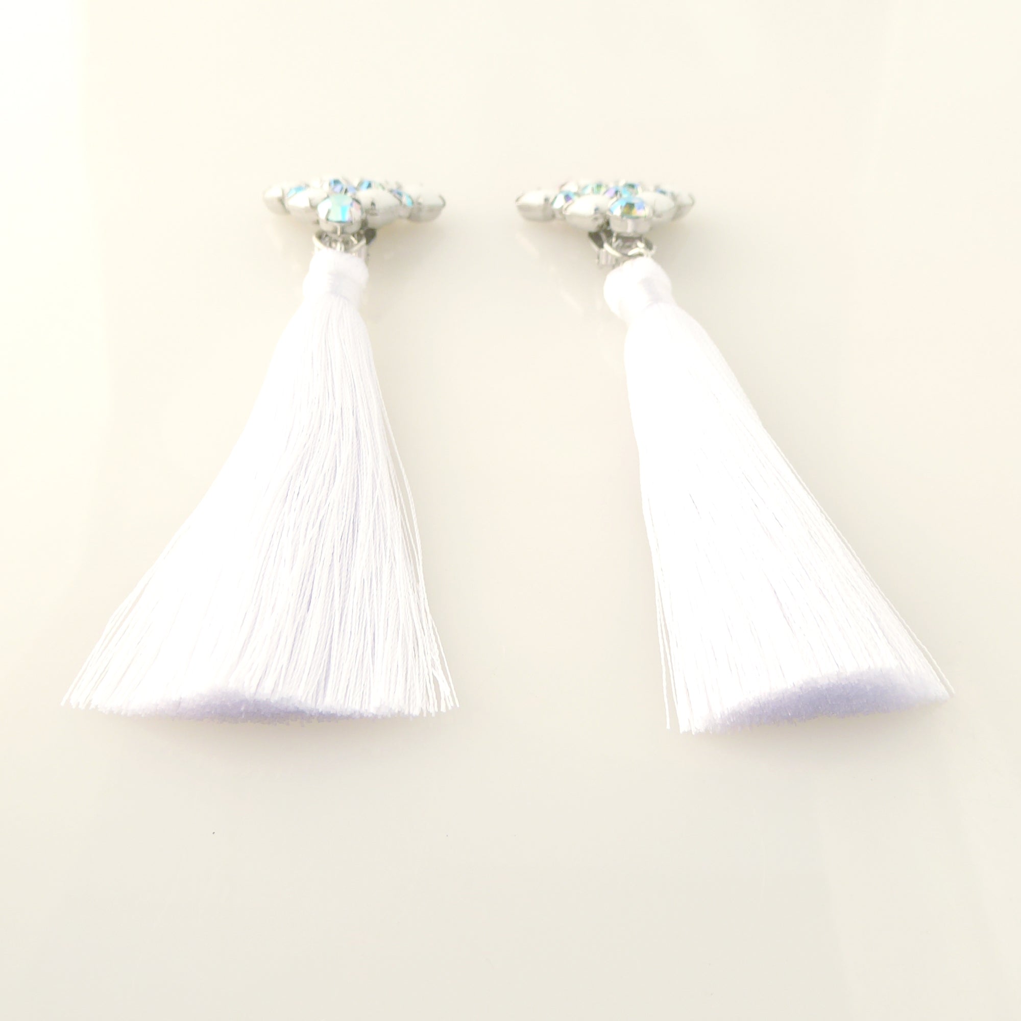 Rhinestone fan silk tassel earrings by Jenny Dayco 3