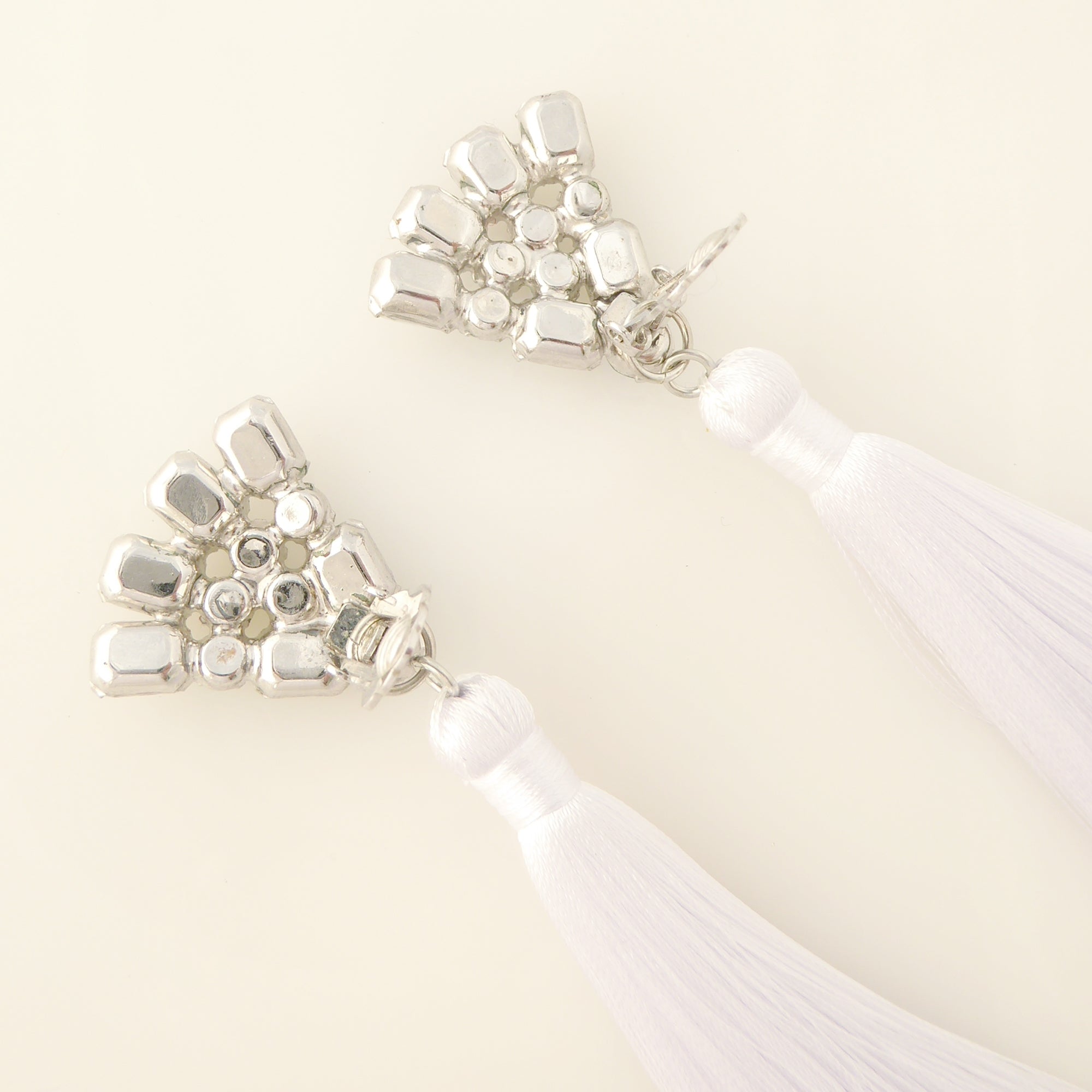 Rhinestone fan silk tassel earrings by Jenny Dayco 5