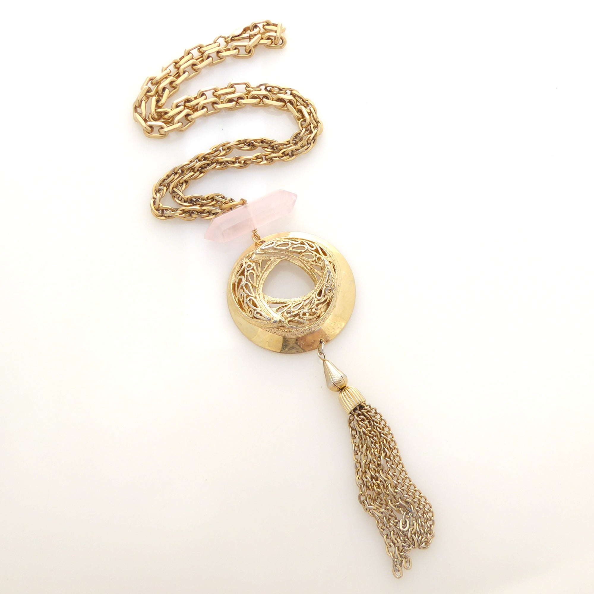 Rose quartz tassel necklace