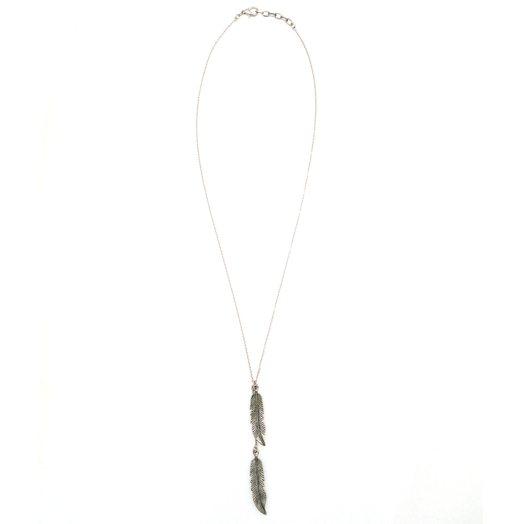 Silver feather necklace by Jenny Dayco full view