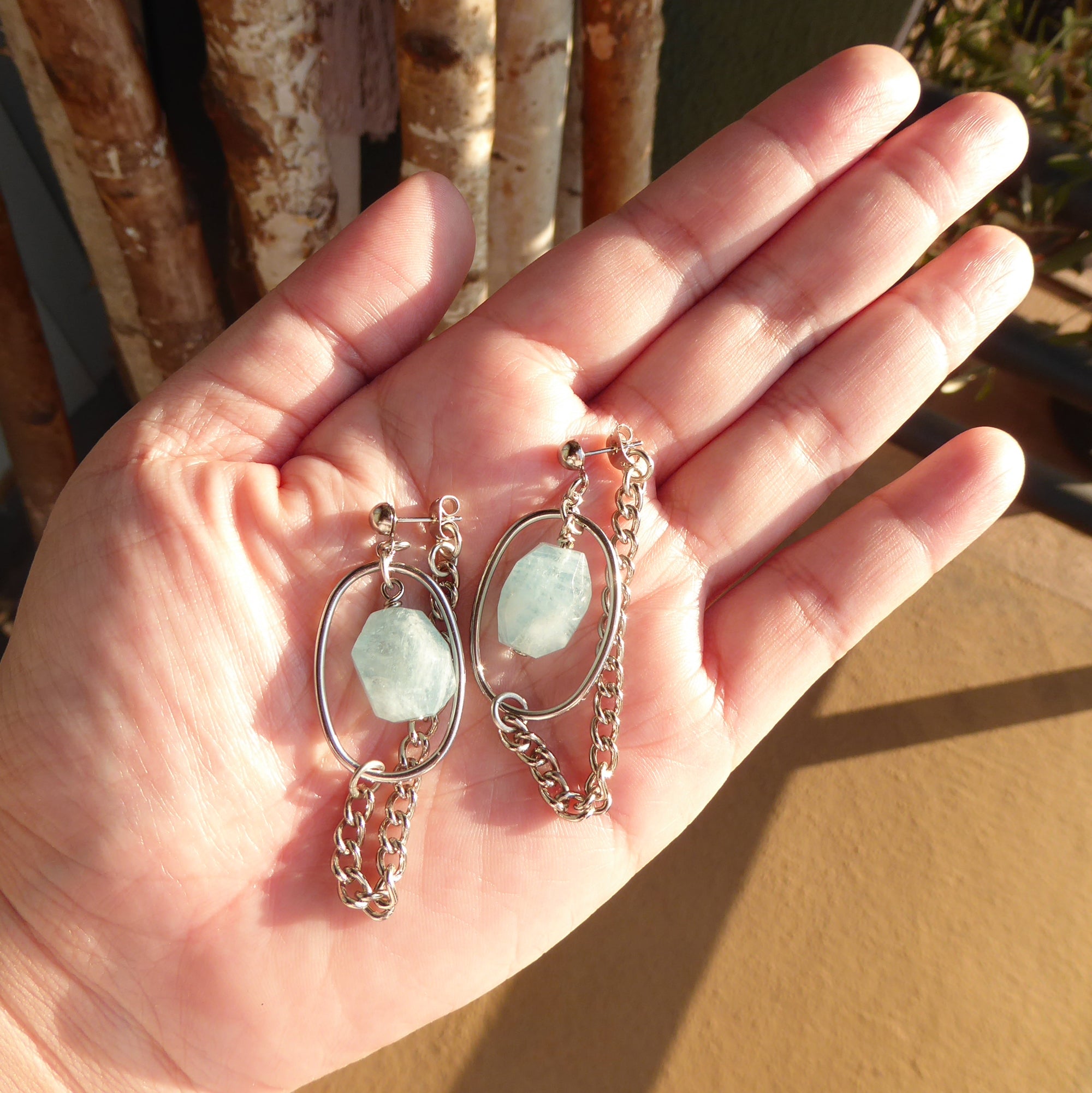 Silver saturn earrings in aquamarine by Jenny Dayco 6