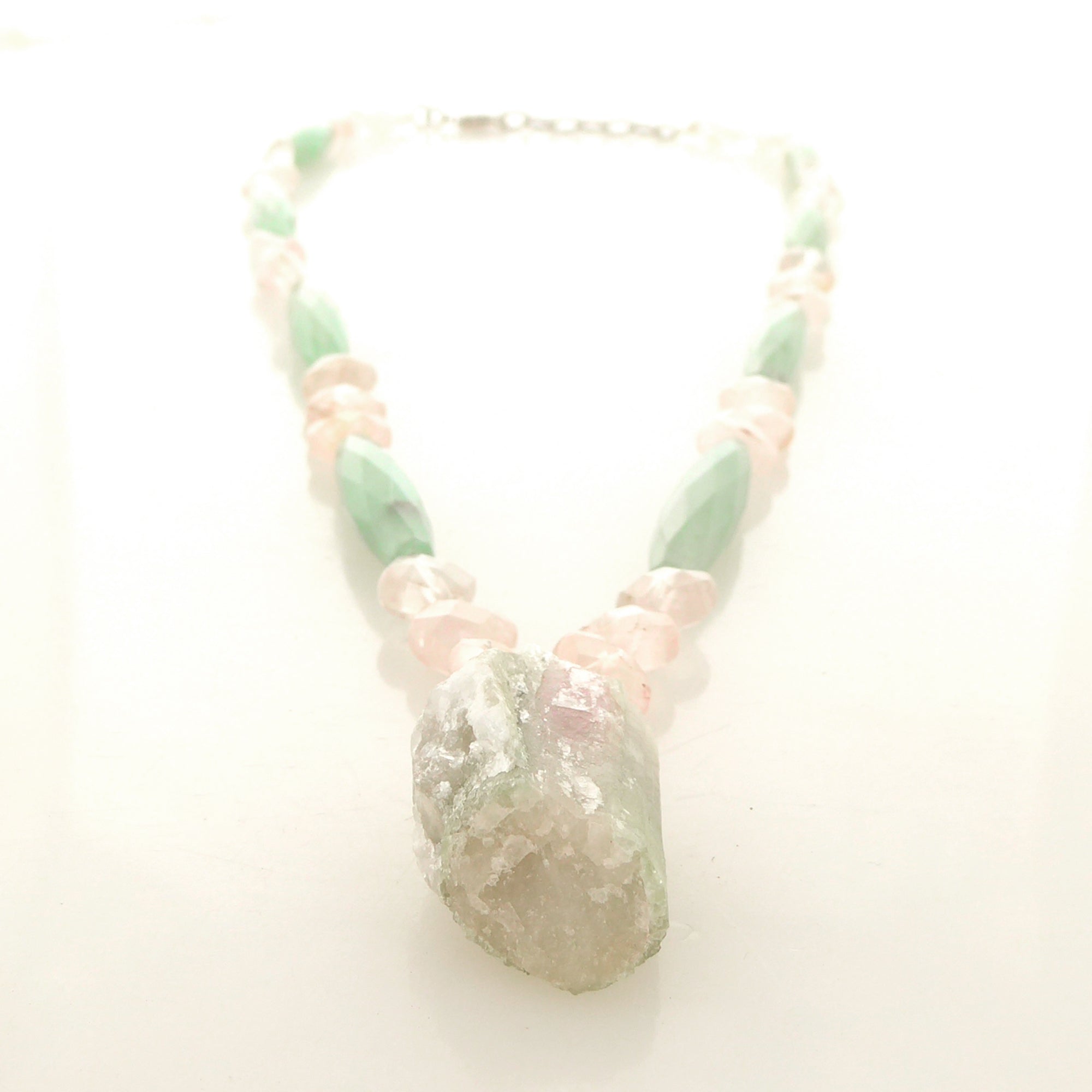 Watermelon tourmaline rose quartz green aventurine necklace by Jenny Dayco 3