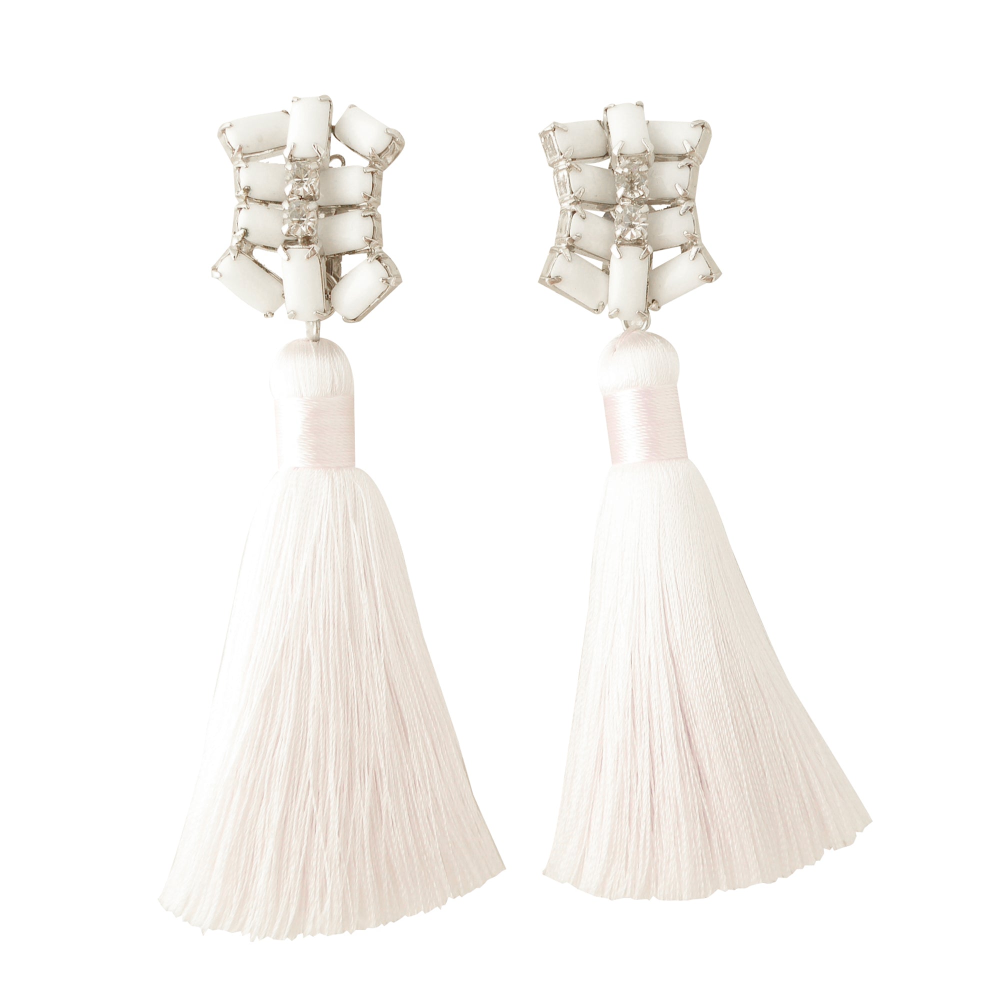 White rhinestone and silk tassel earrings by Jenny Dayco 1
