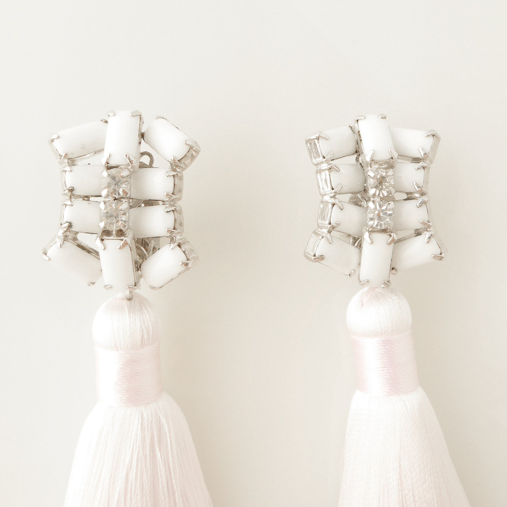White rhinestone and silk tassel earrings by Jenny Dayco 4
