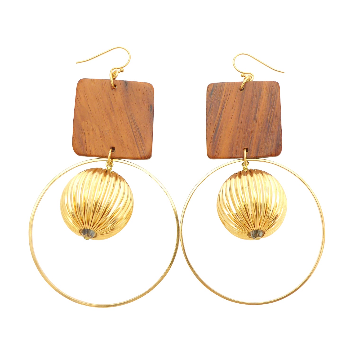Wood square earrings