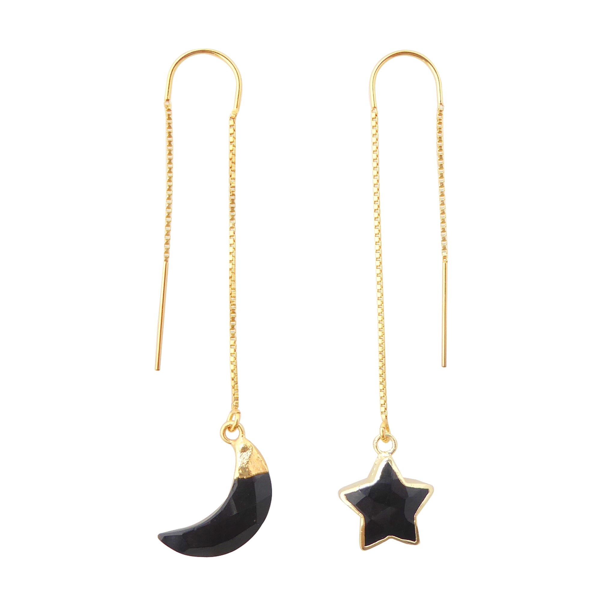 onyx moon and star threader earrings by Jenny Dayco 1
