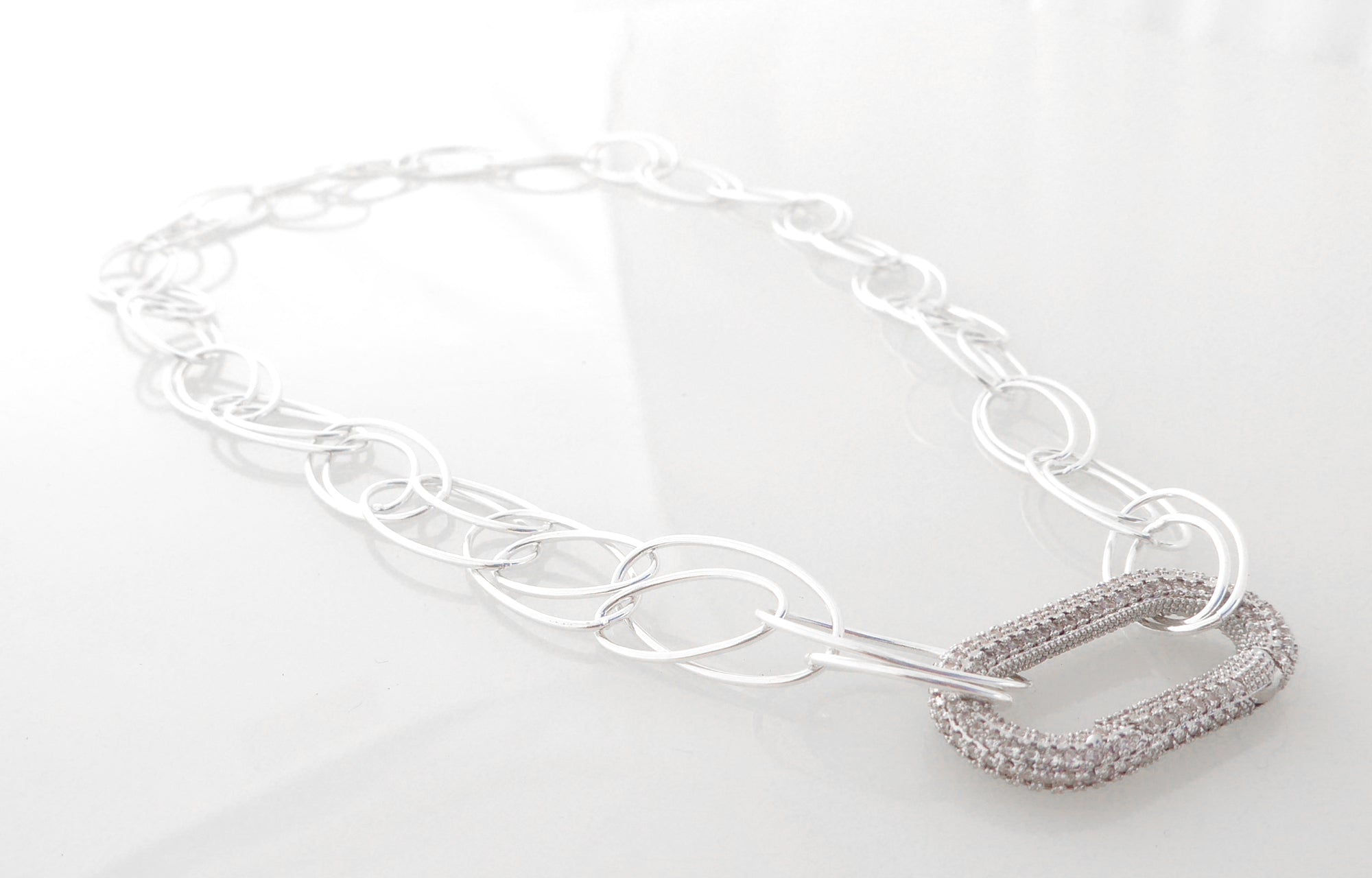 Silver rhinestone carabiner necklace
