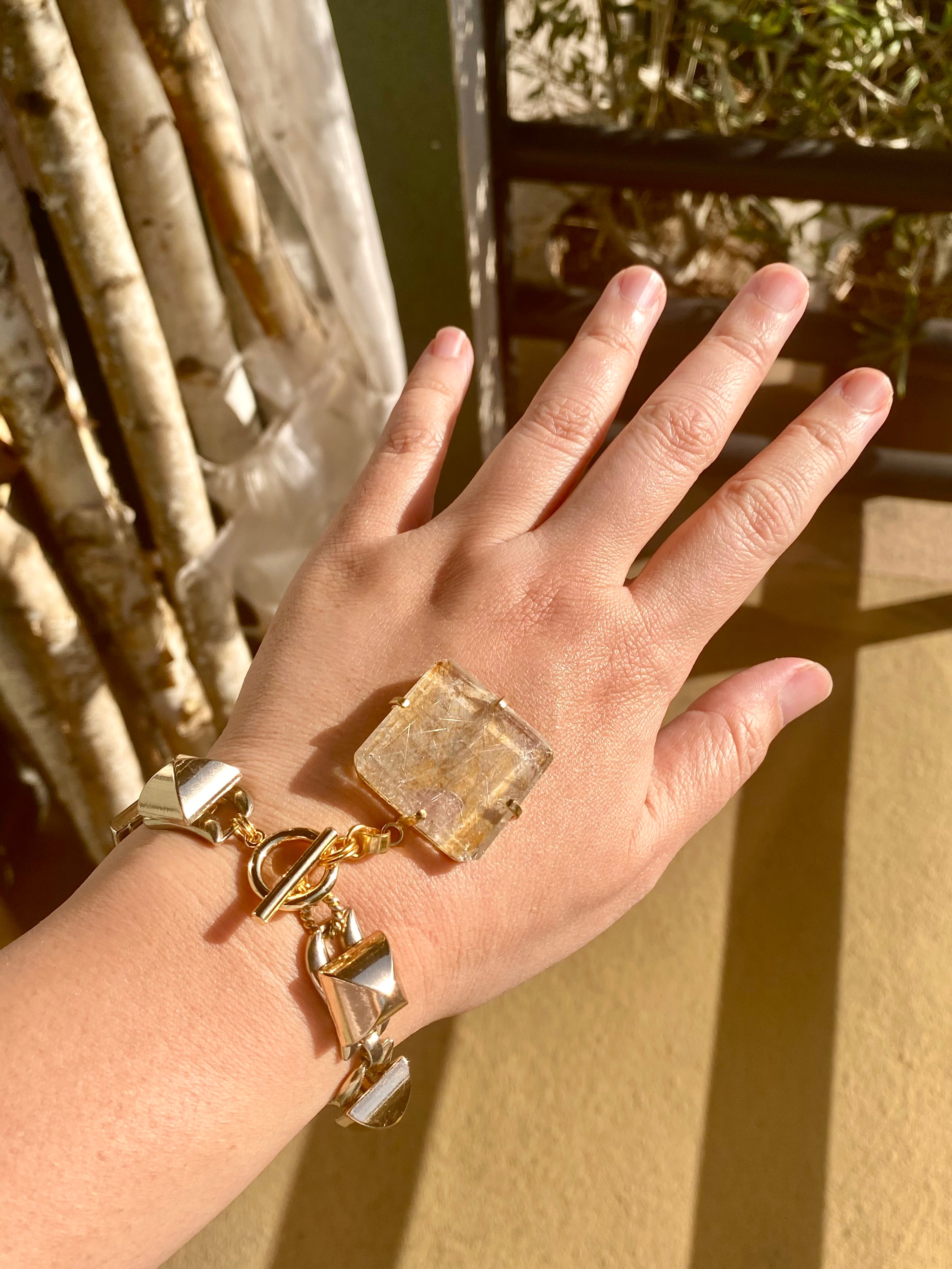 Golden rutilated quartz square bracelet