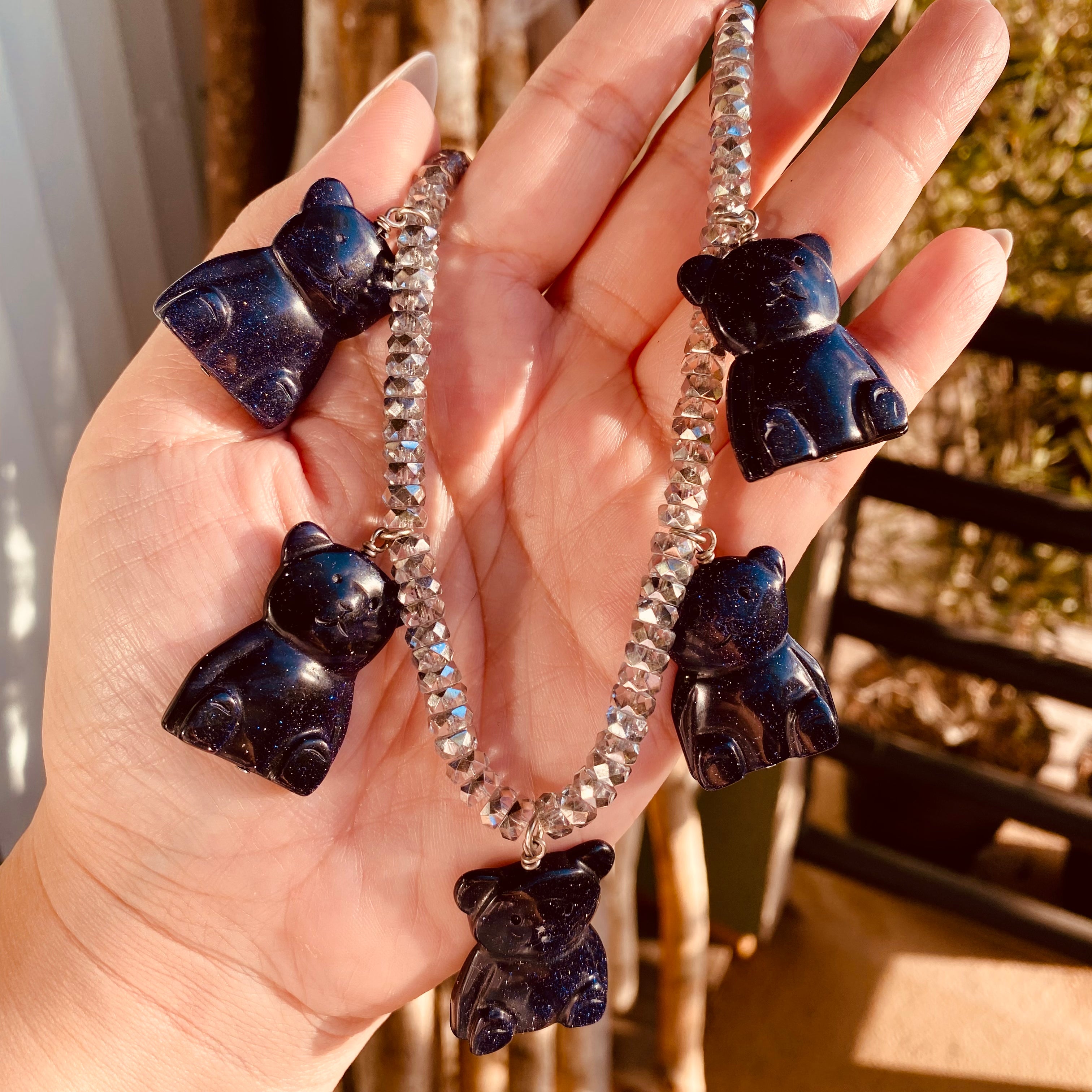 Blue goldstone bear necklace by Jenny Dayco 6